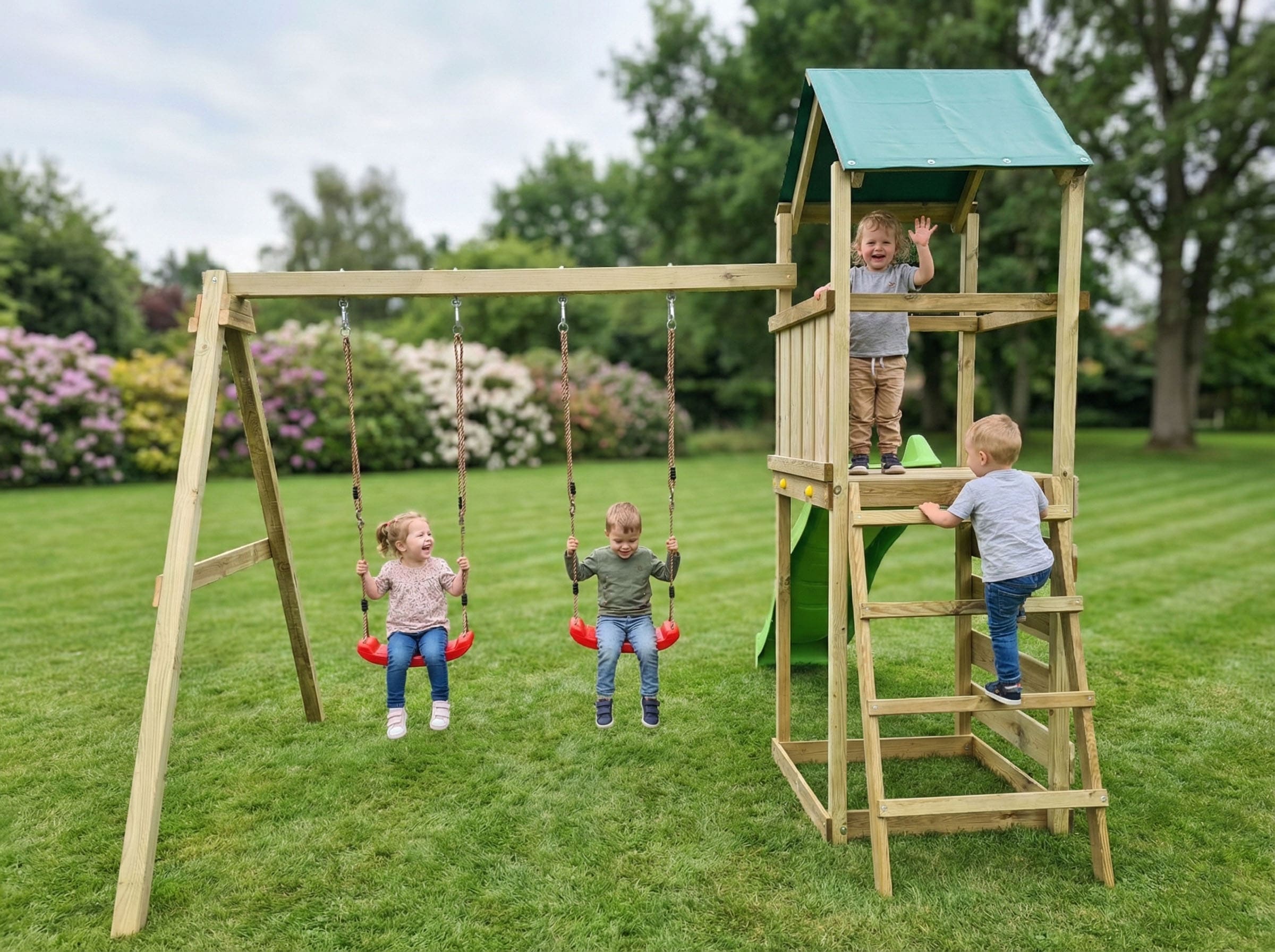 FUNGOO Spielturm »MaxPlay 2.1« mit Rutsche, Doppelschaukel und Kletterwand