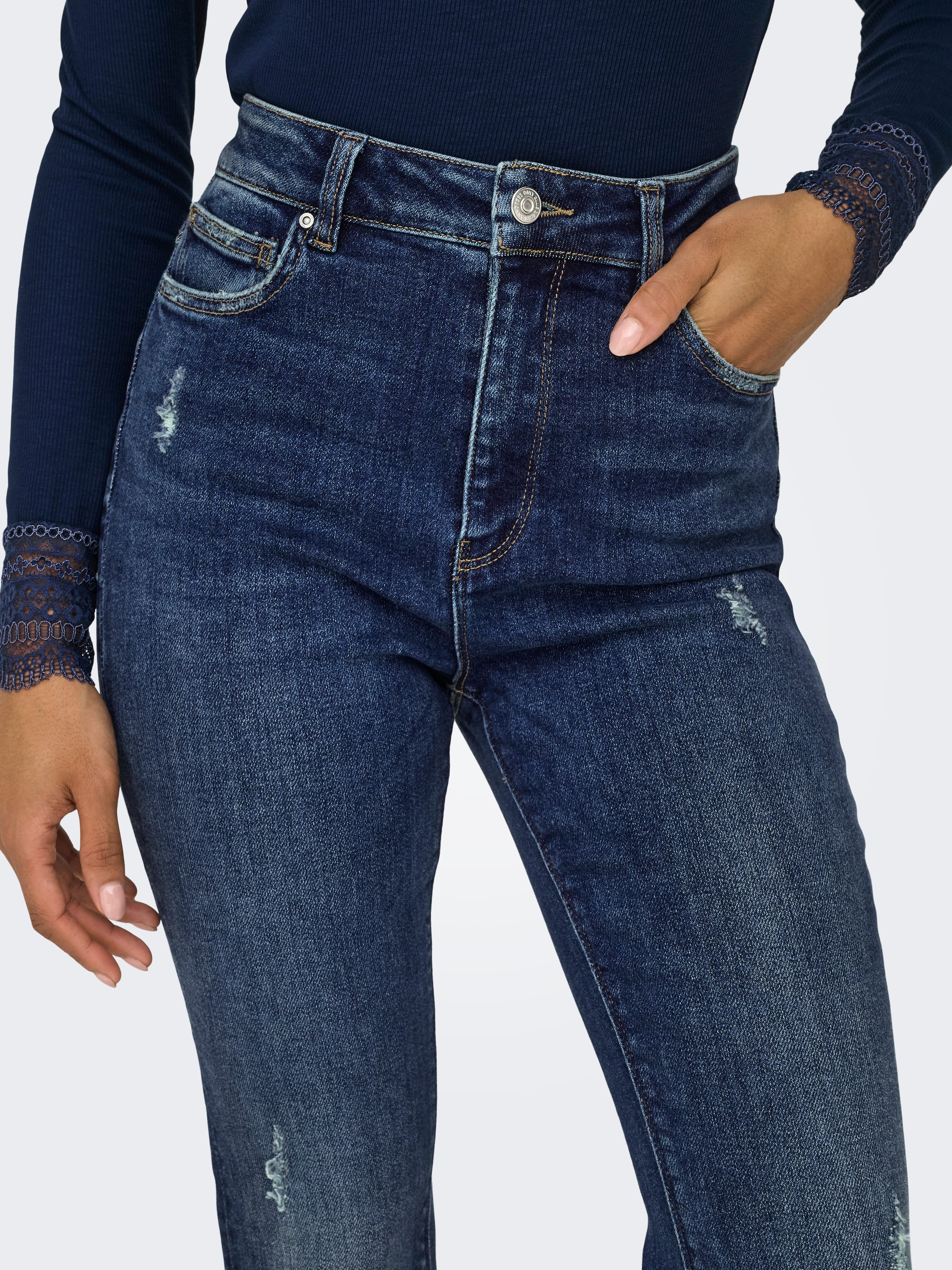 ONLY Bootcut-Jeans »ONLMILA HW FLARED DNM BJ374«, mit Destroyed Effekt