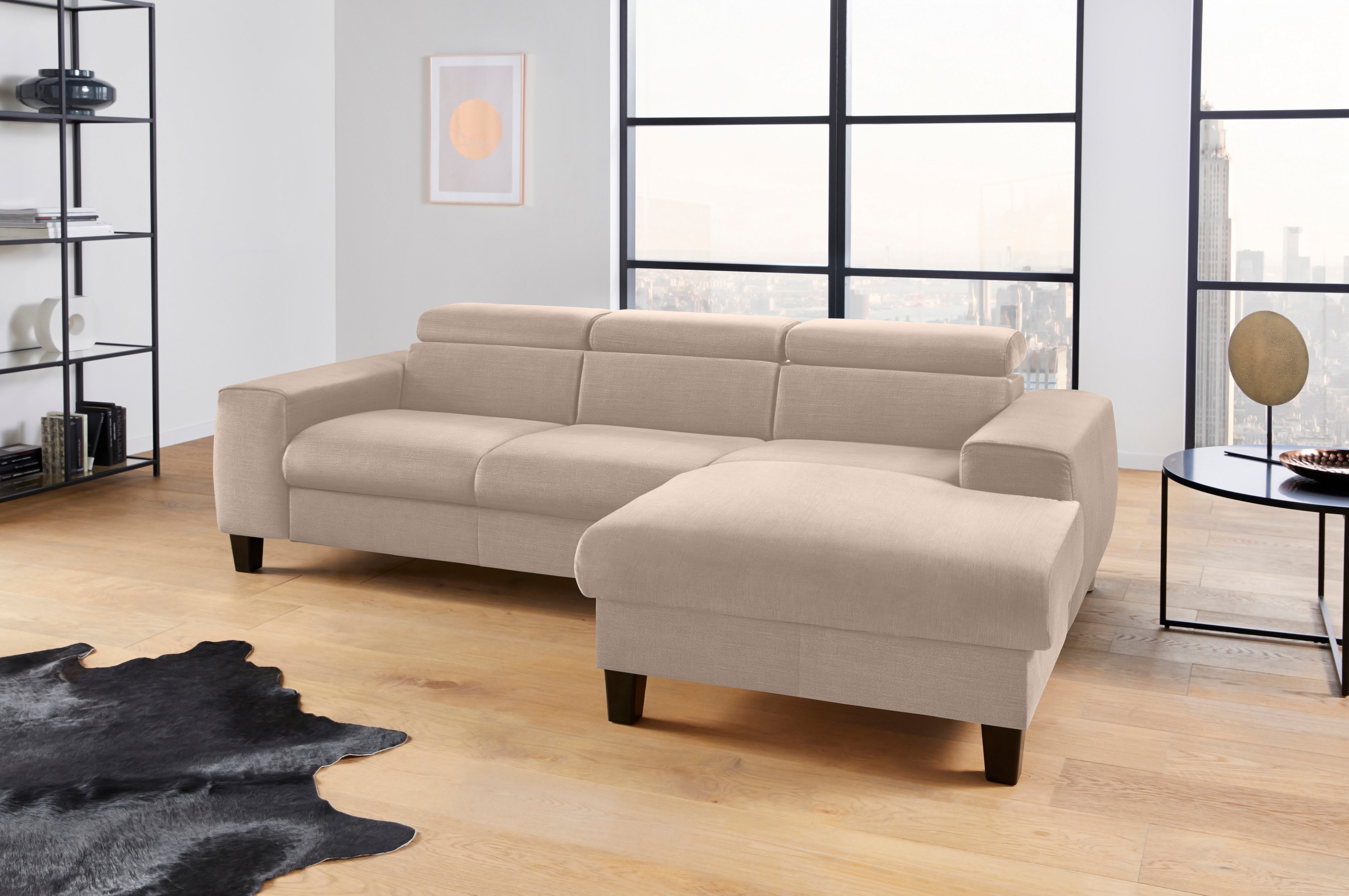 COTTA Ecksofa »Morven L-Form mit Kopfteilverstellung«, wahlweise mit Bettfunktion, Bettkasten & Wireless-Charger