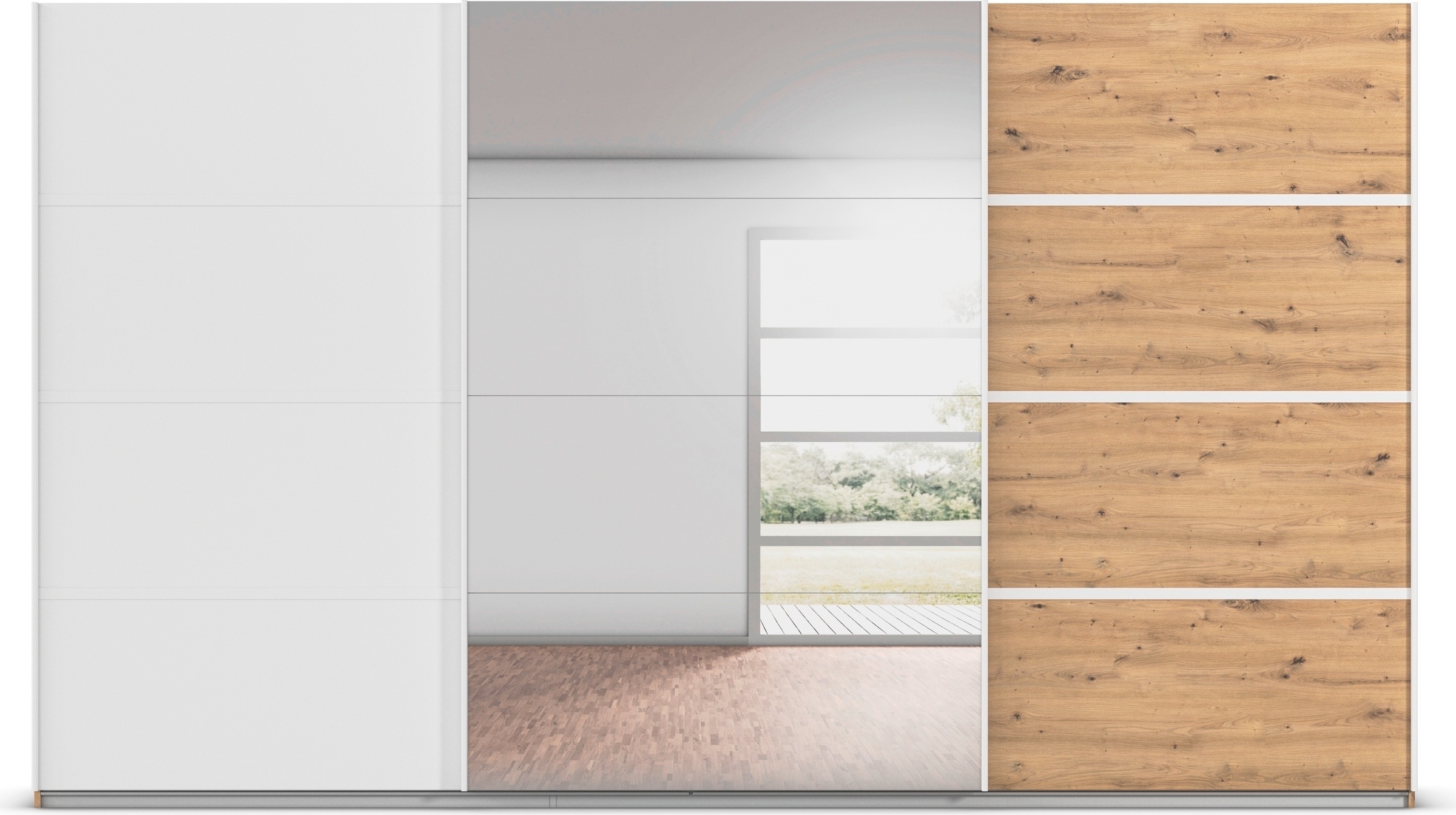 rauch Kleiderschrank »Schwebetürenschrank Garderobe Schrank TOP ANGEBOT Avola«, (in 3 verschiedenen Ausstattungen BASIC/CLASSIC/PREMIUM inkl. Spiegel), mit eleganten Zierleisten in Chrom, Schwarz oder Weiß MADE IN GERMANY