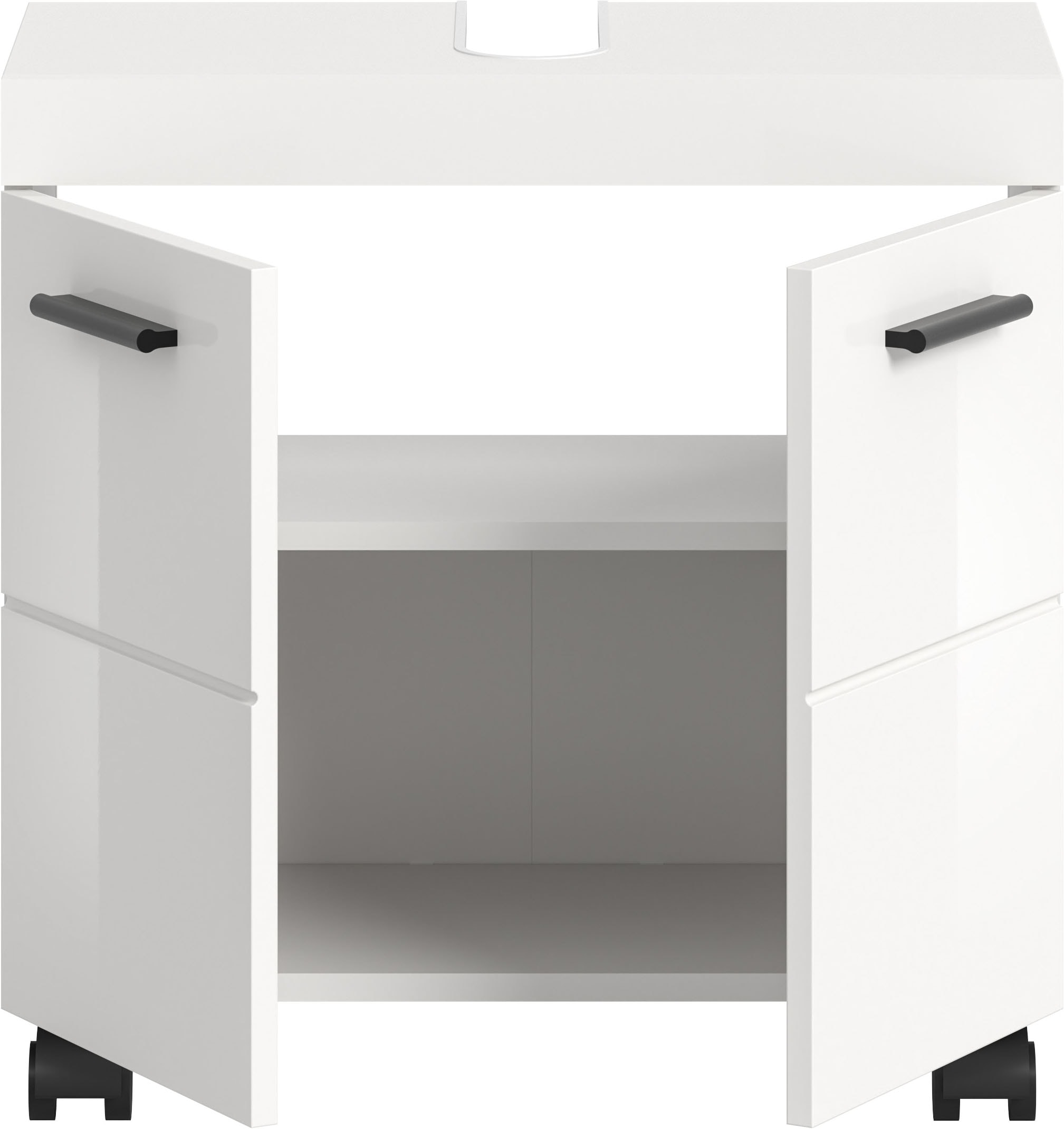 welltime Waschbeckenunterschrank »AVON, Breite 60 cm, 2 Türen, 1 Einlegboden, 2 Fächer« mit Siphonausschnitt 22x8 cm, Rückwand mit Ausschitt,  Badmöbel, Badschrank, Unterschrank, Waschtisch, Kommode, Bad