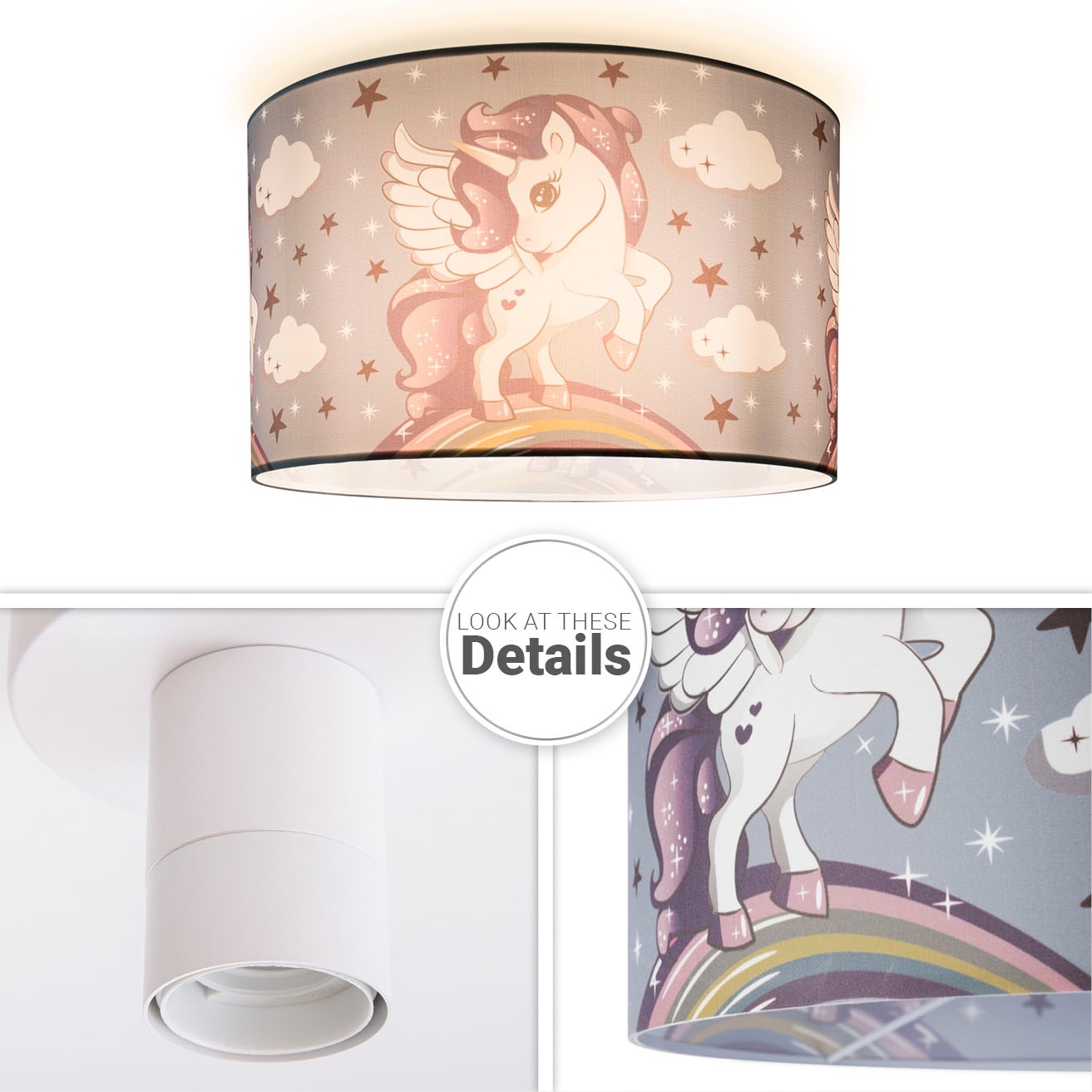 Paco Home Deckenleuchte »Hugo Cosmo 213«, Leuchtmittel E27 | ohne Leuchtmittel, Kinderlampe LED Kinderzimmer Lampe Mit Einhorn, E27