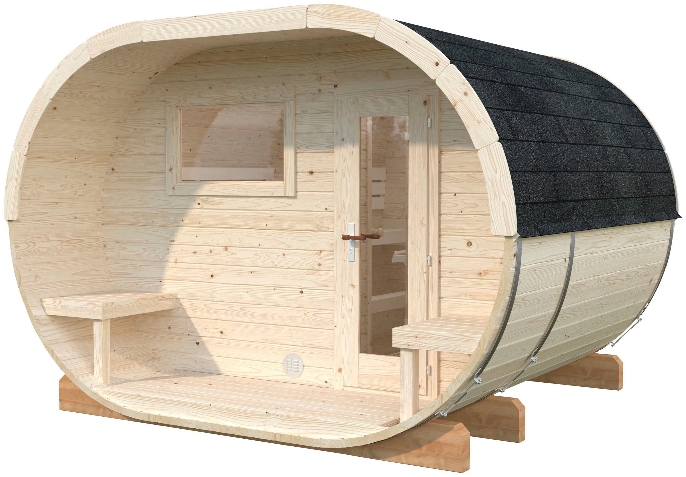 Palmako Fasssauna, 1,3 + 1,5 m², BxT: 333 x 273 cm