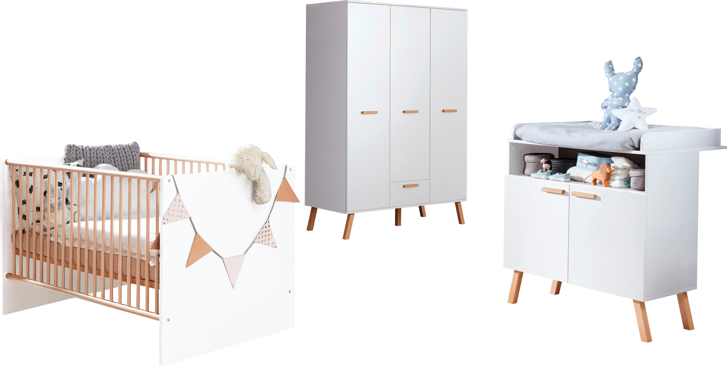 trendteam Babymöbel-Set »Mats« Set, Bett, Wickelkommode, Schrank, 3 tlg.