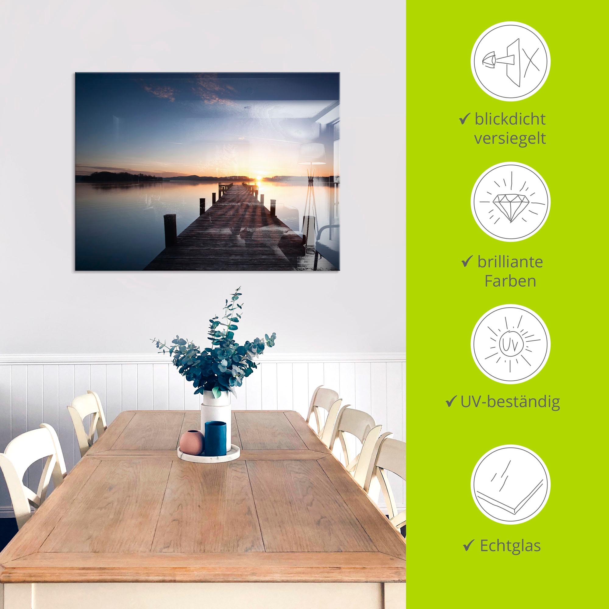 Artland Glasbild »Sonnenstrahlen - Sonnenuntergang« Gewässer 1 Stk. tlg. in verschiedenen Größen