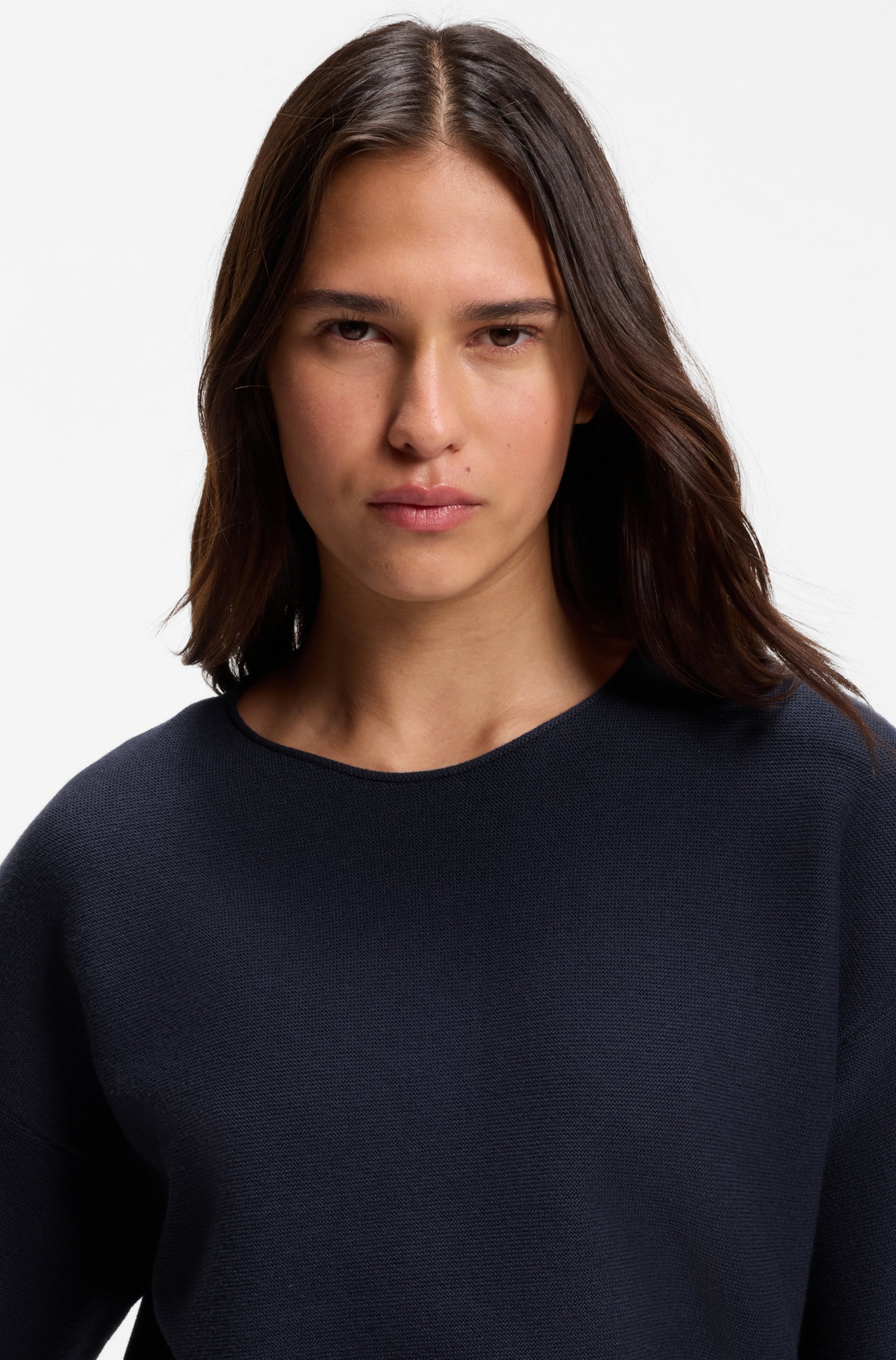BOSS ORANGE Kurzarmpullover »Fouetta Premium Damenmode« Baumwoll-Woll-Mix, Relaxed Fit