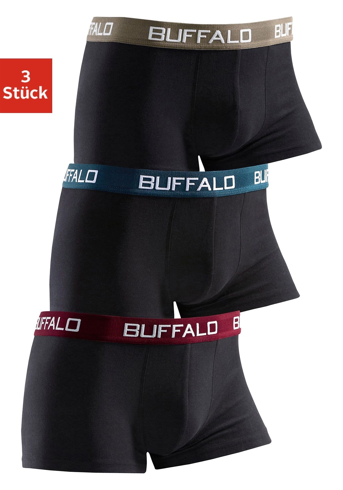 Buffalo Boxer, (Packung, 3 Online-Shop im Jungen St.), mit für kontrastfarbenem bestellen Bündchen