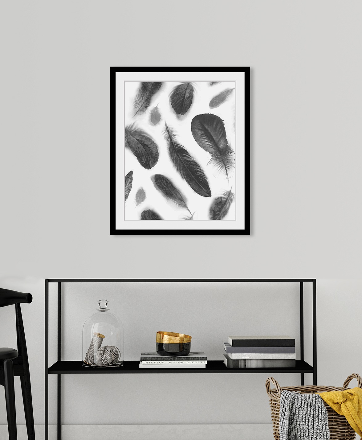 queence Bild »Elyna«, Federn-Kunst, HD Premium Poster-Druck inkl. Holzrahme günstig online kaufen