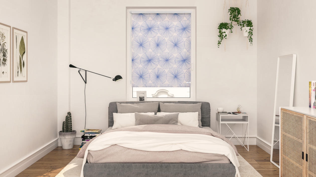 LICHTBLICK ORIGINAL Seitenzugrollo »Rollo Klemmfix, ohne Bohren, blickdicht, Flower wheel - Blau«, blickdicht, Sichtschutz-Blendschutz, freihängend