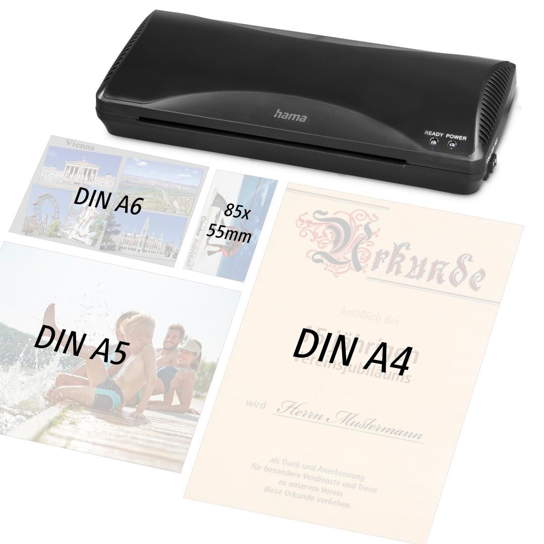 Hama Laminiergerät »Laminator für DIN A4, Heiß- und Kaltlaminierung, 2 Rollen, schwarz«, Mit Laminierfolien, Tischgerät, Verwendung im Office und Privat