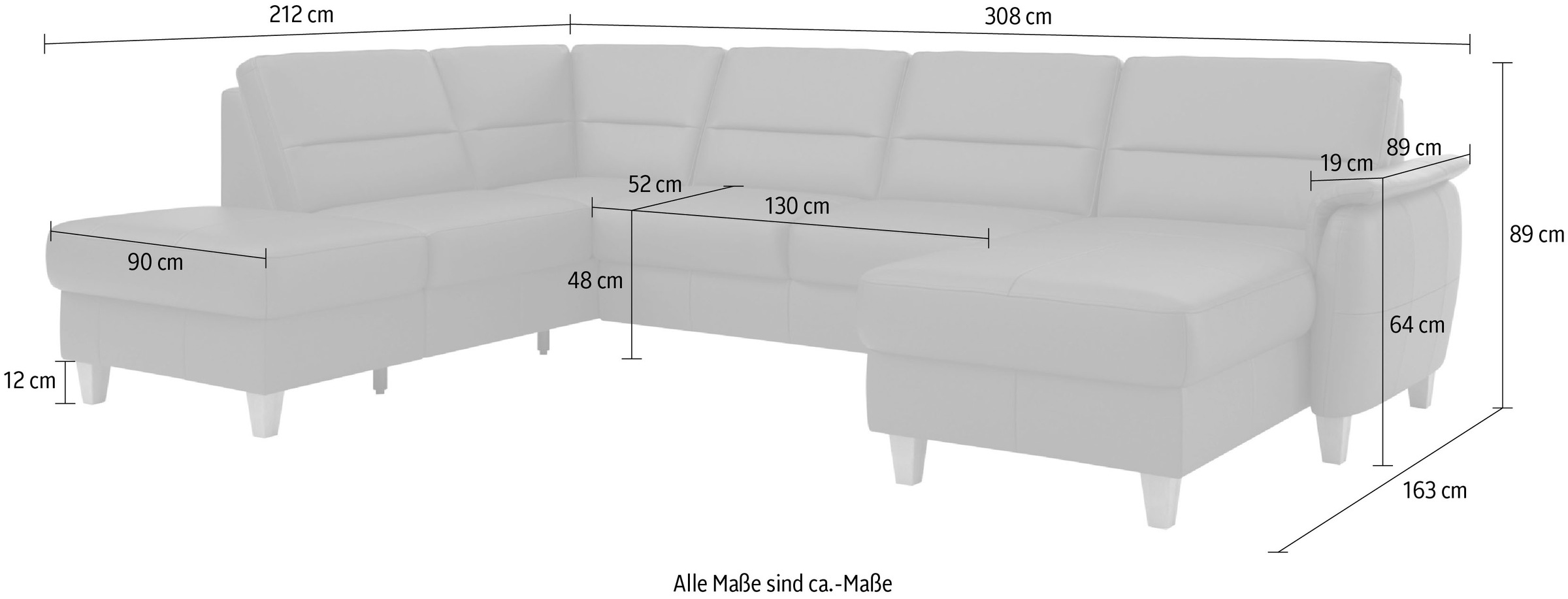 Home affaire Wohnlandschaft »Palmera U-Form«, Federkern, wahlweise mit Bettfunktion und mit/ohne Stauraum