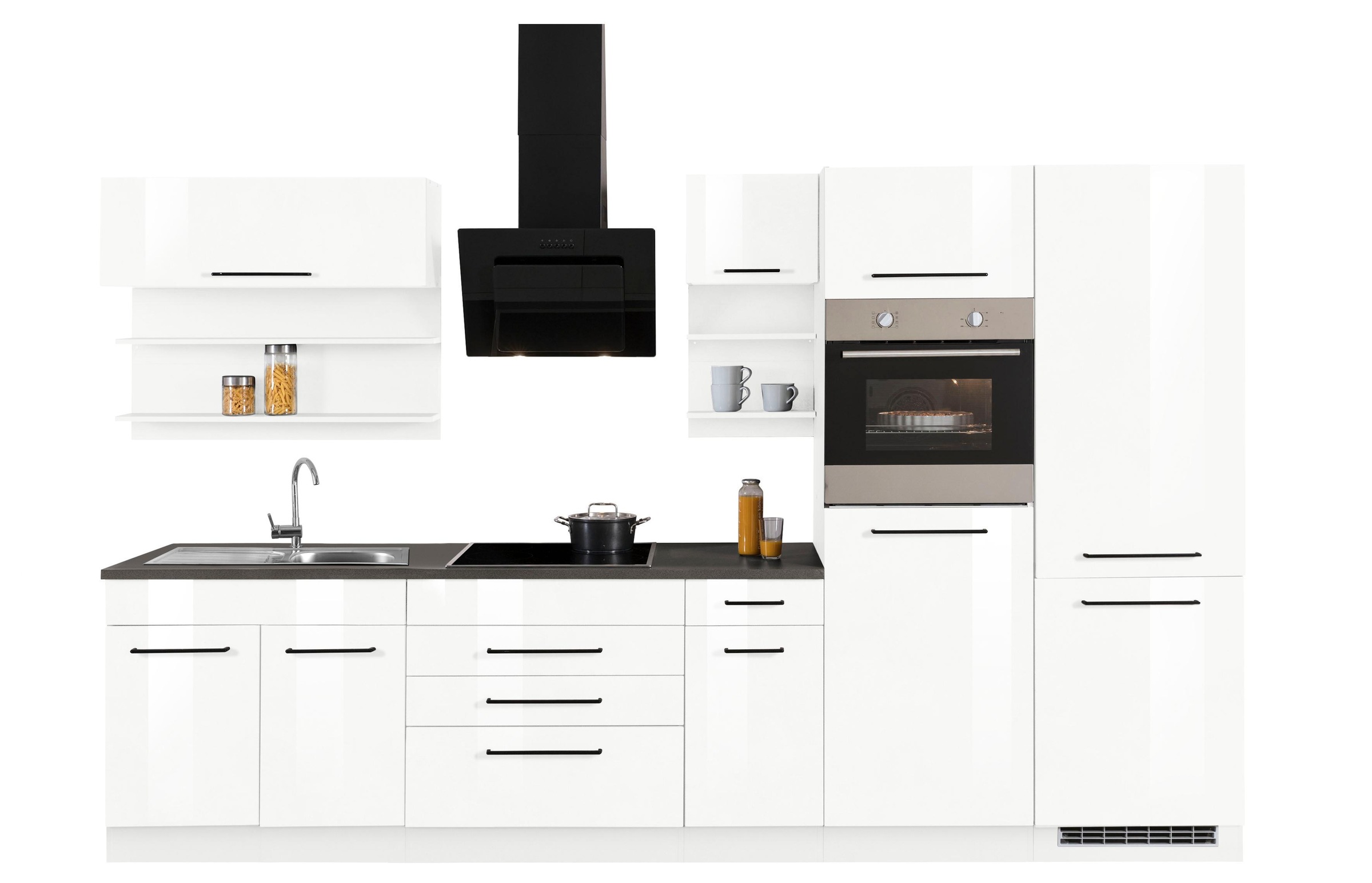 KOCHSTATION Küchenzeile »KS-Tulsa«, ohne E-Geräte, Breite 350 cm, schwarze Metallgriffe, MDF Fronten