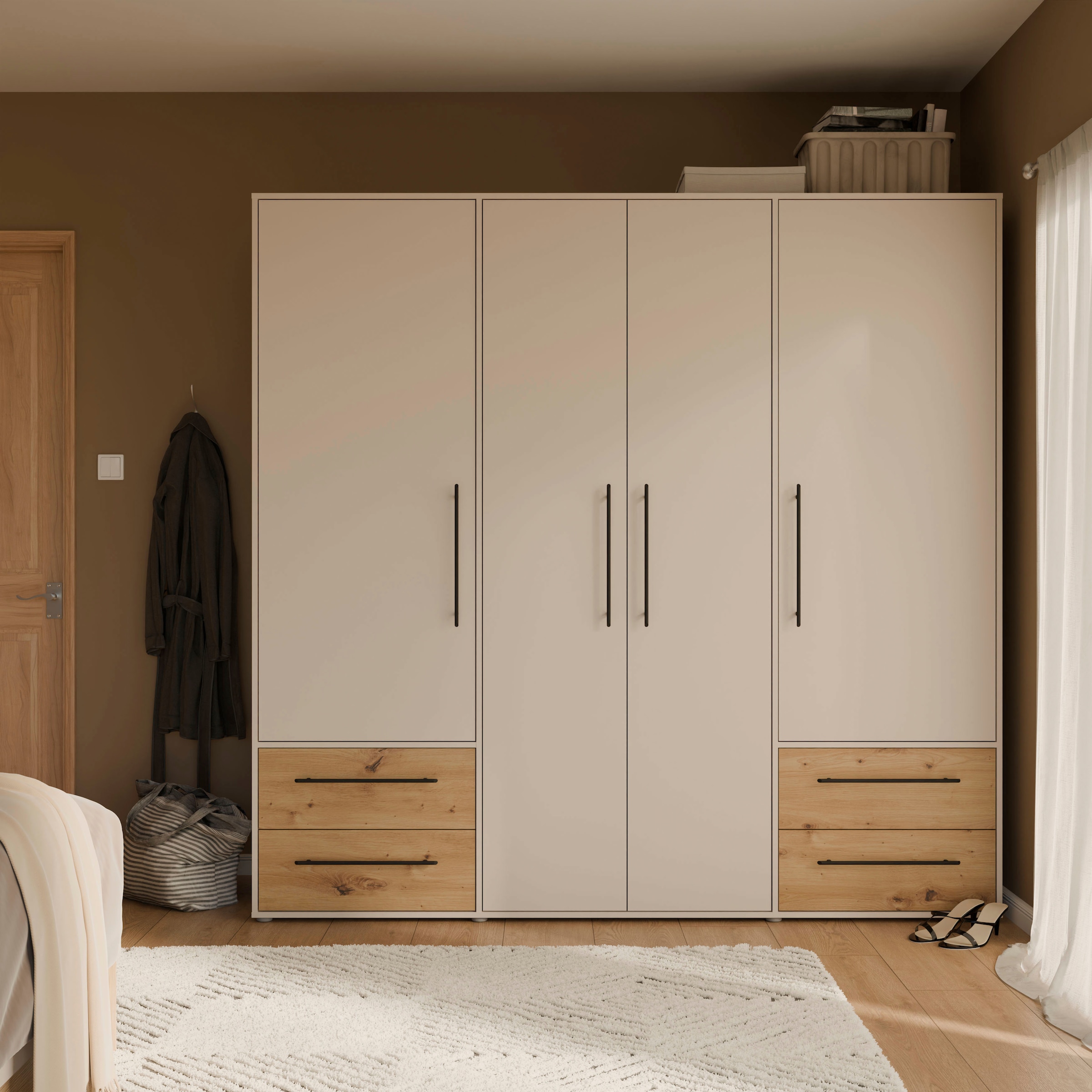 FORTE Kleiderschrank »Mokkaris ,Topseller, zeitloses Design, 3–4 Türen, Made in Europe« B/H/T ca. 145x200x59cm oder 206x200x59cm, 