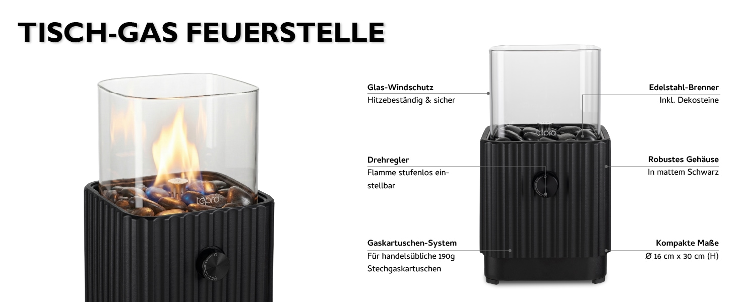 Tepro Feuerstelle »Tisch-Gasfeuerstelle mit Dekosteinen«