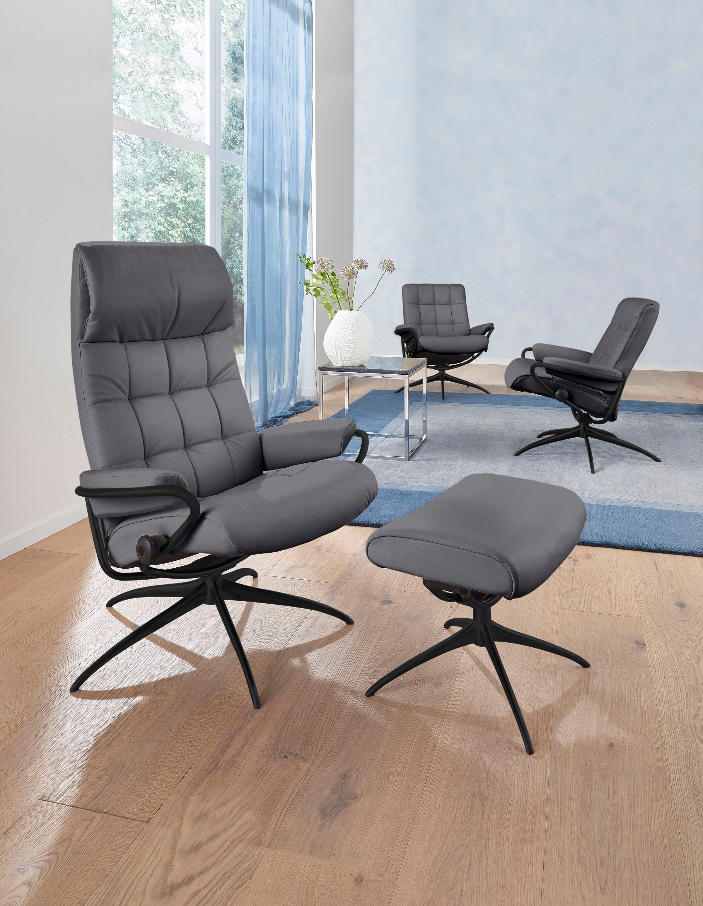 Stressless® Relaxsessel »London«, (Set, Relaxsessel mit Hocker), mit Hocker, High Back, mit Star Base, Gestell Schwarz