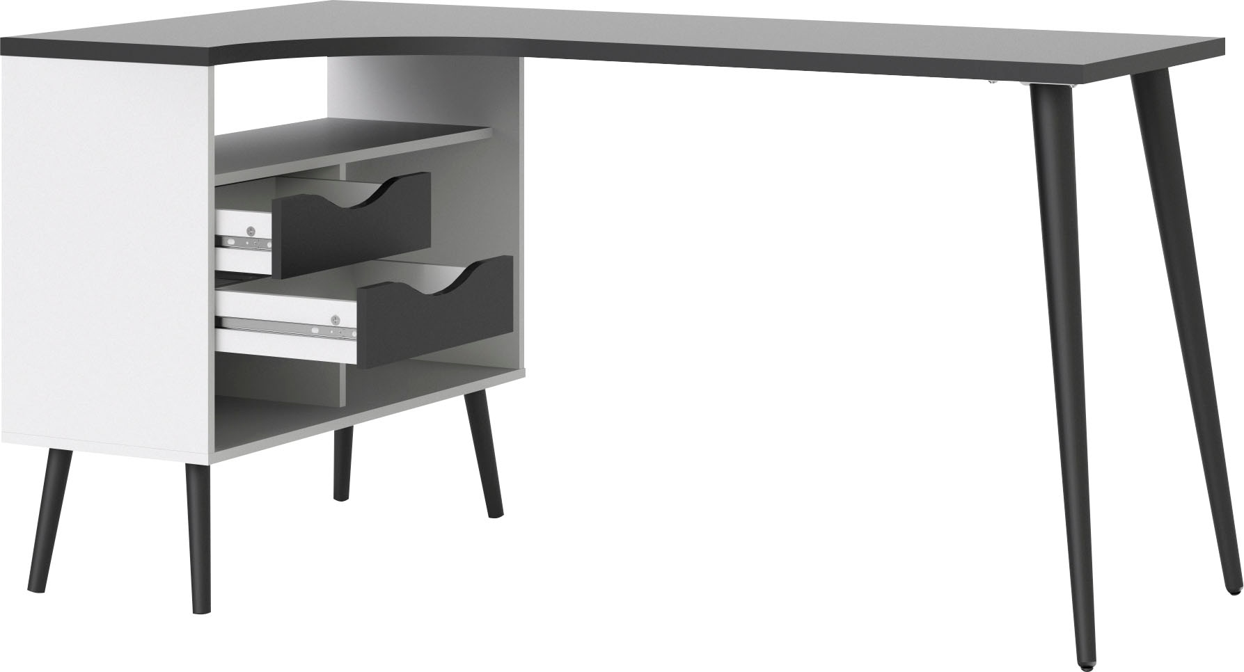 andas Schreibtisch »Oslo Arbeitstisch, Bürotisch«, mit 2 Schubladen, 3 offene Fächer, Eckschreibtisch, Breite 145 cm