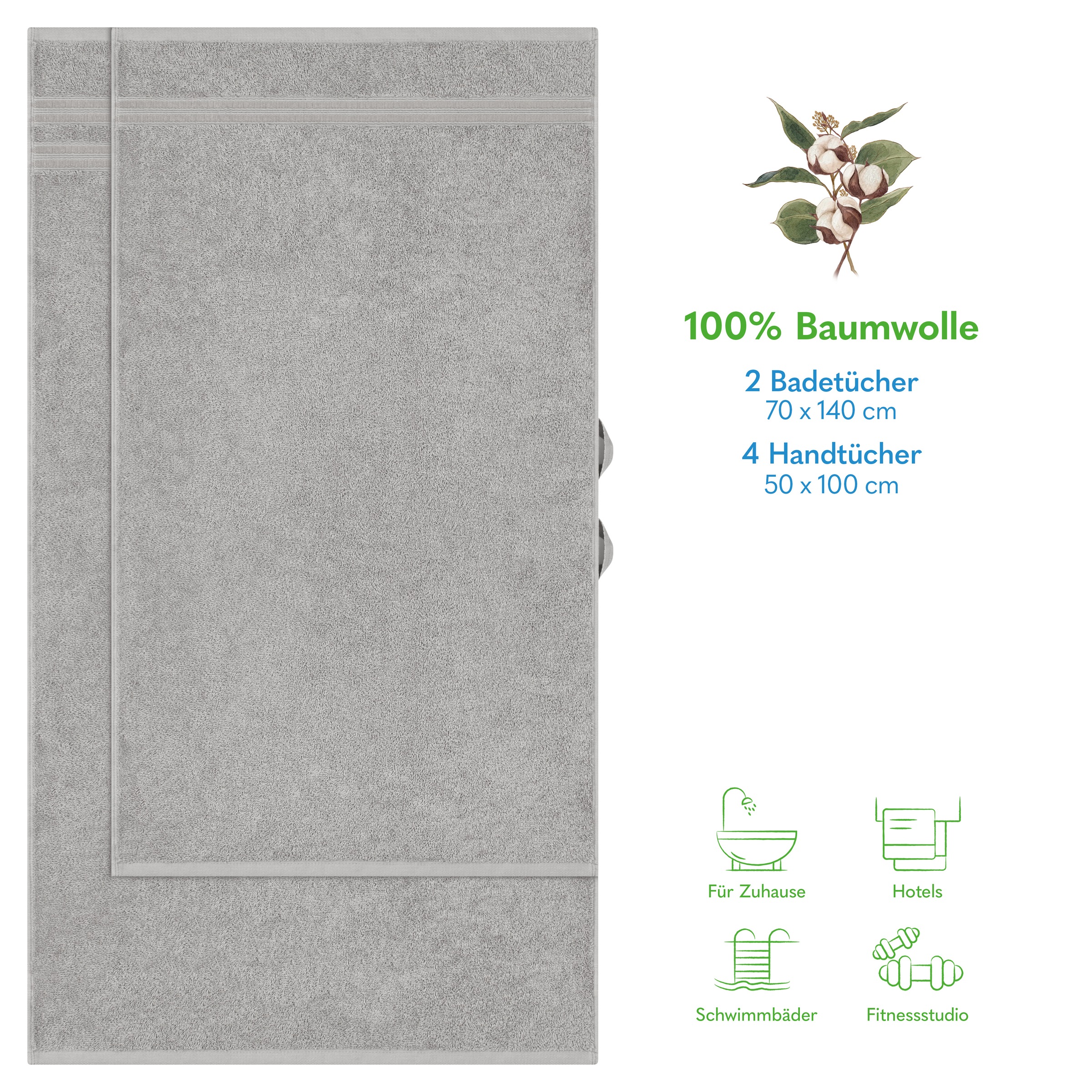 HAMMETEX Handtuch Set »6-teiliges Handtuch Set, 100% Baumwolle, Weich & Saugstark«, Set, 6 tlg., Frottier, mit Bordüre, einfarbig, weich