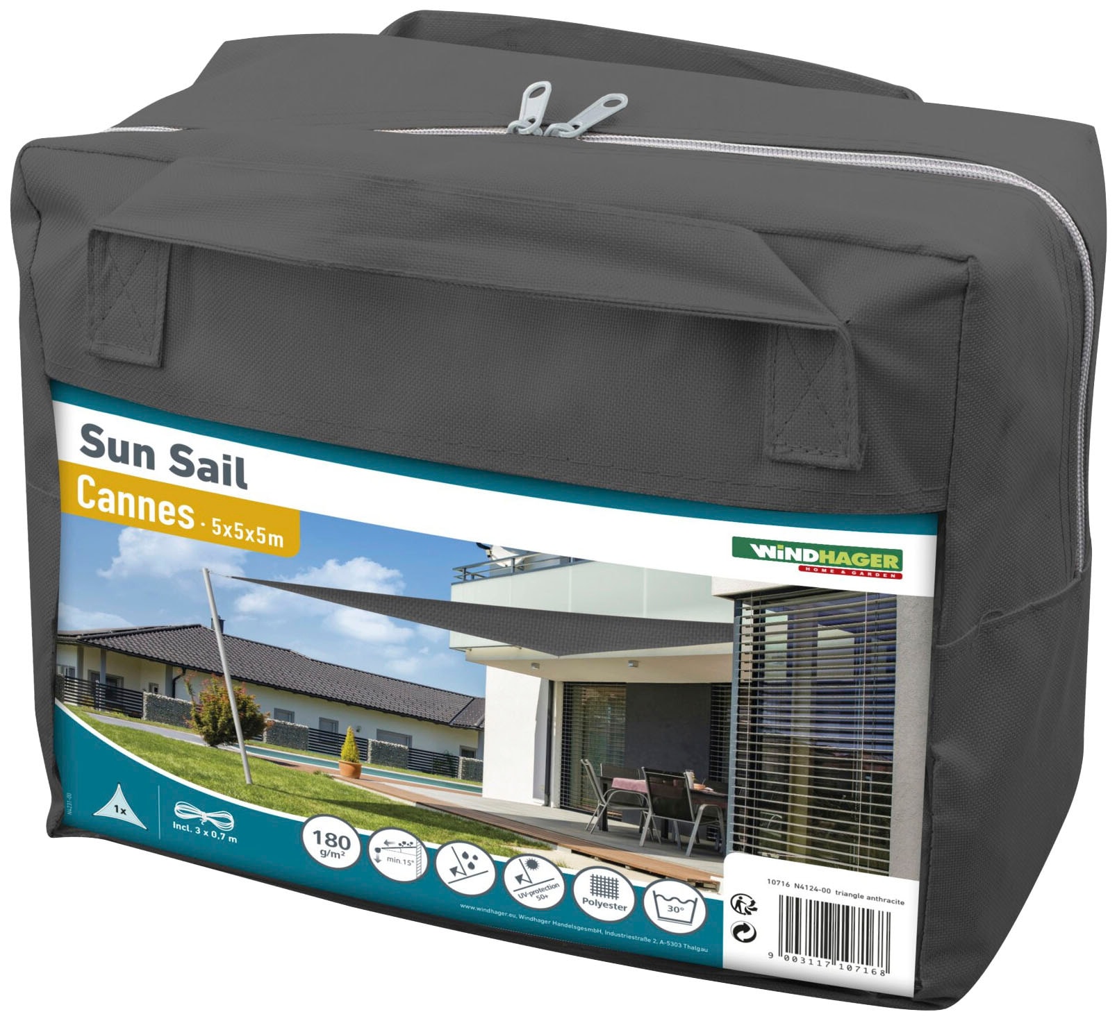 Windhager Sonnensegel »Cannes Dreieck«, 5x5x5m, anthrazit