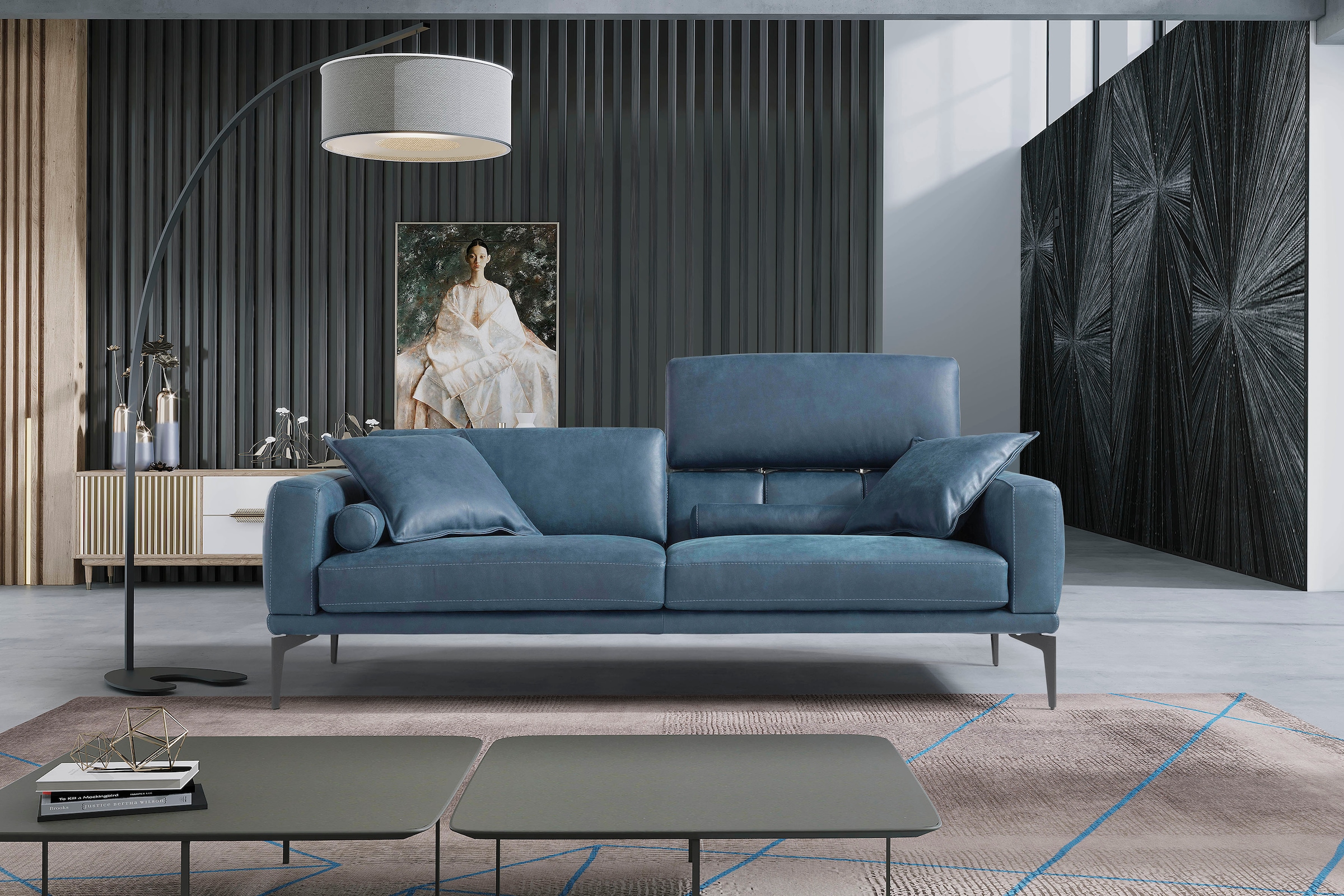 Egoitaliano 2,5-Sitzer »Masu, Designsofa mit erstklassigem Sitzkomfort«, inkl. 2 Kissenrollen, Rückenelemente manuell verstellbar, Metallfüße