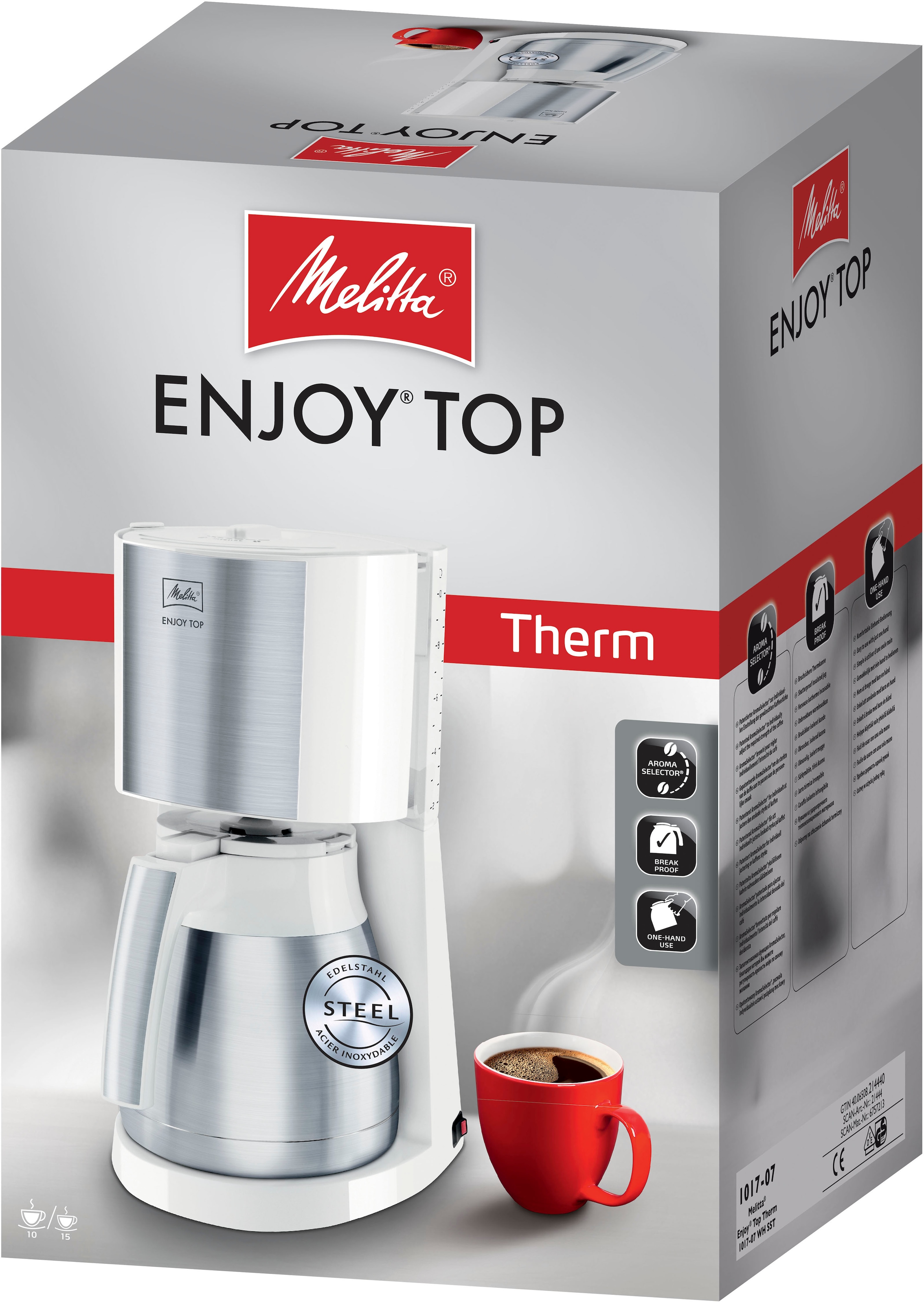Melitta Filterkaffeemaschine »Enjoy® Top Therm«, 1,25 l Kaffeekanne, Papierfilter, 1x4, mit Thermkanne aus Edelstahl