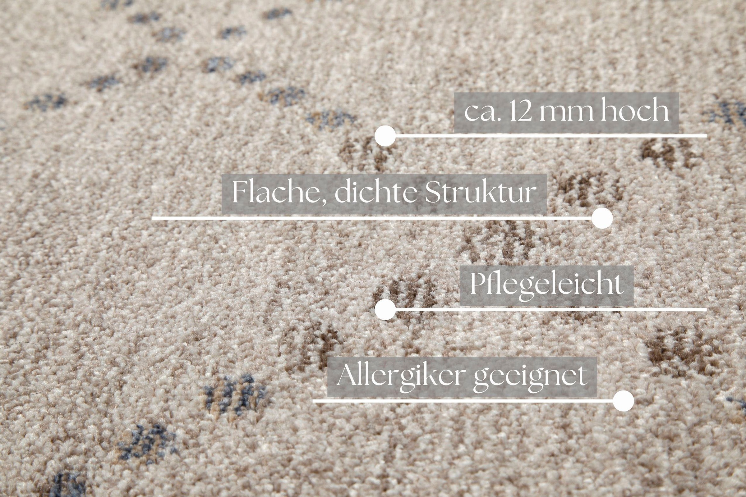 my home Teppich »Thoren«, rechteckig, 12 mm Höhe, weicher Kurzflor, Rautenmuster mit Fransen, Wohnzimmer, Schlafzimmer