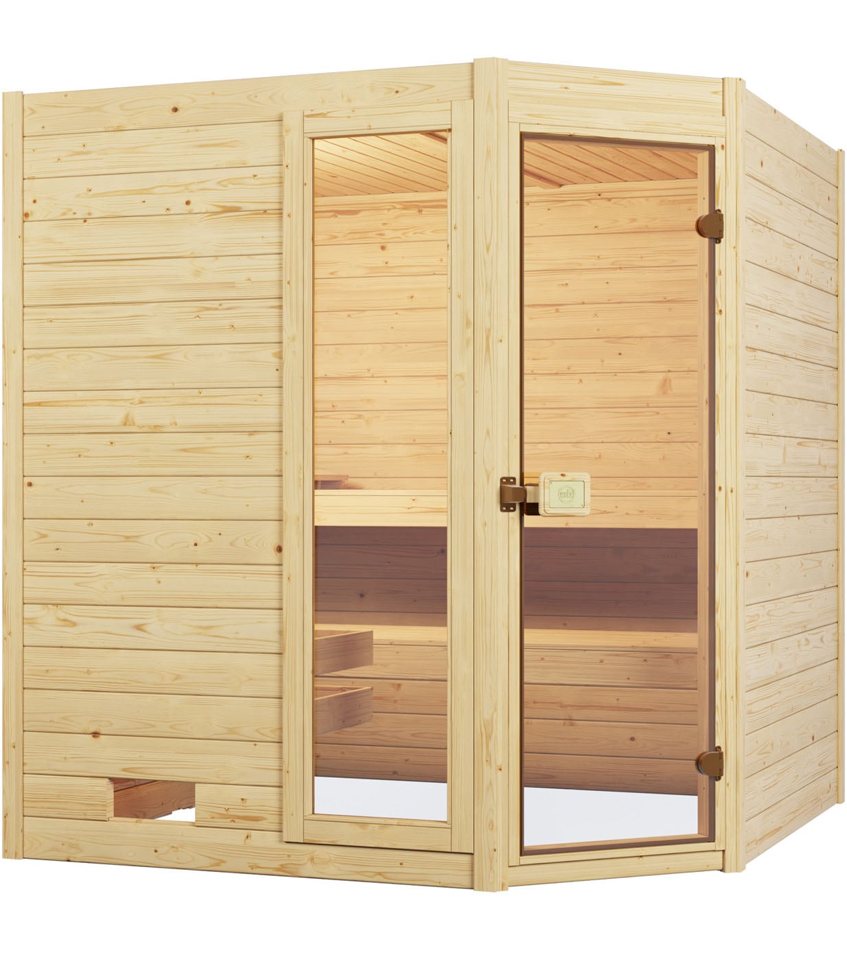 Weka Massivholzsauna Valida Eck 1.8 Sparset 5,4 kW Kompakt Glastür/Fenster günstig online kaufen