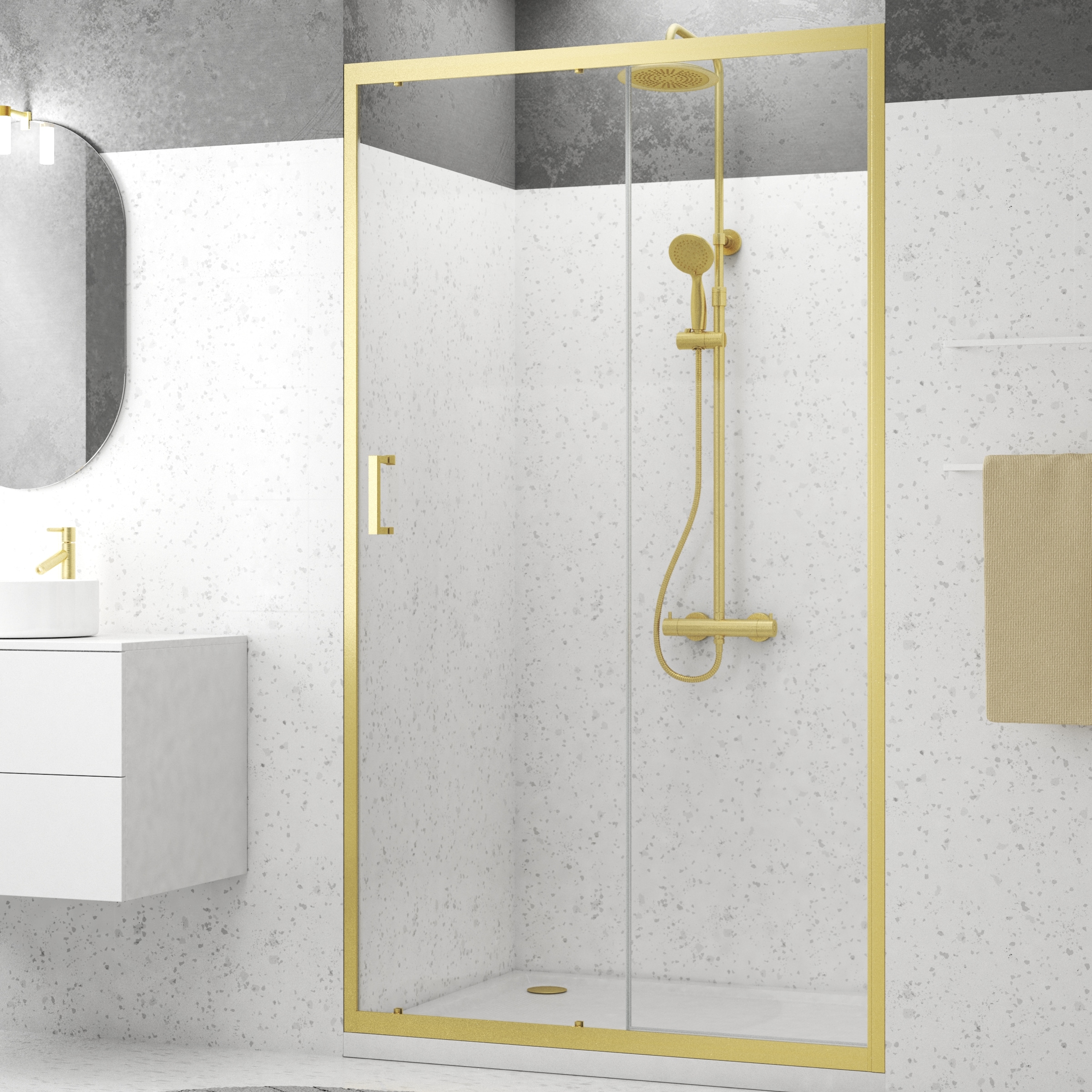 Marwell Walk-in-Dusche »Golden Stage«, Schiebetür mit Öffnungsbreite 49 cm, goldene Aluminiumprofile