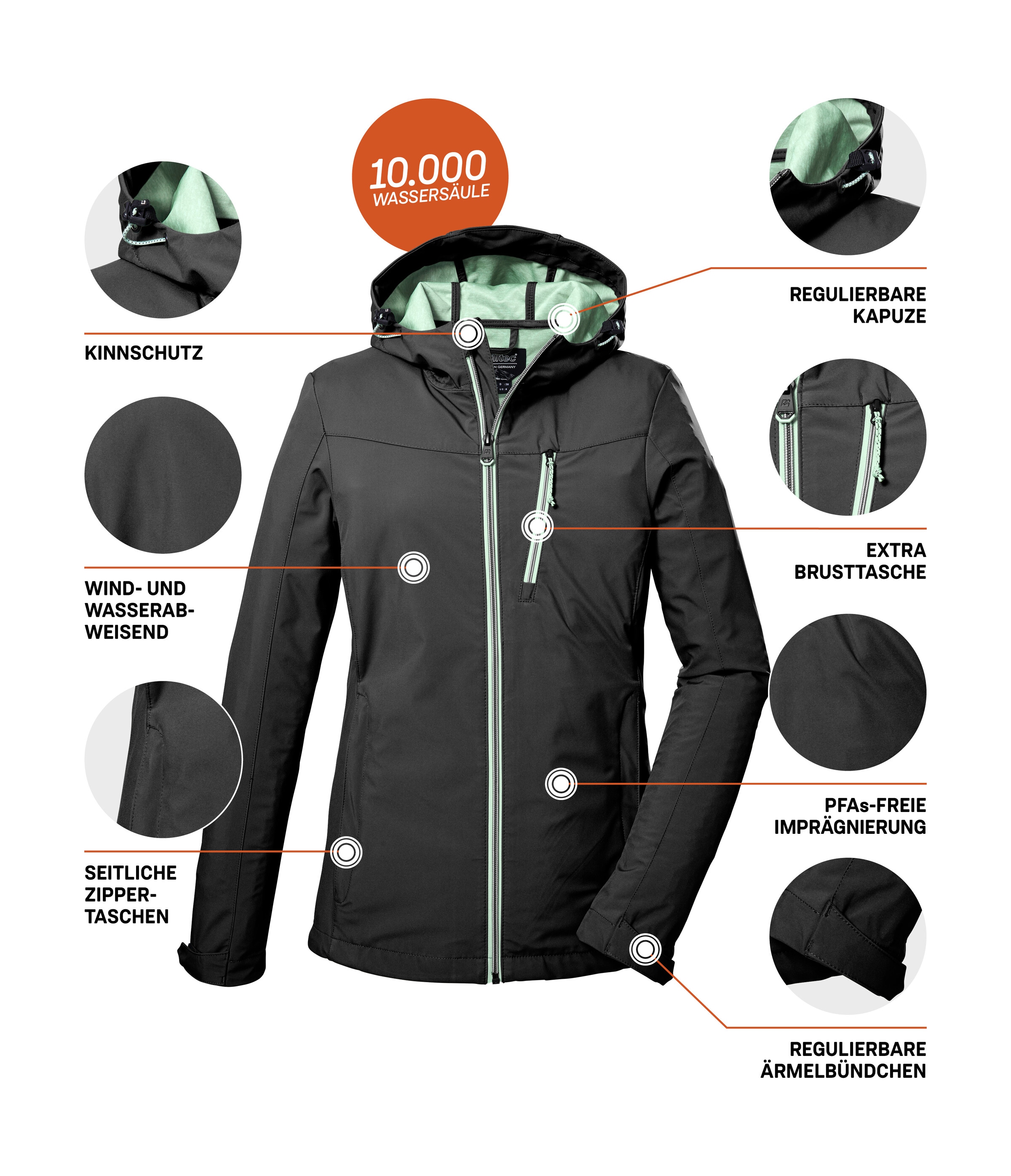 Killtec Softshelljacke »KOS 89 WMN SFTSHLL JCKT«, Damen Softshelljacke: Wind-und wasserdicht, atmungsaktiv, PFAS-frei