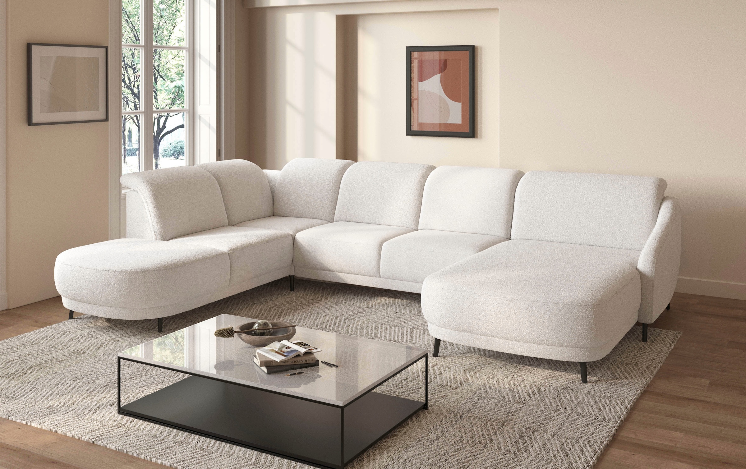 sit&more Wohnlandschaft »Blues U-Form«, inkl. Kopfteilverstellung, wahlweise mit Klapptisch und USB