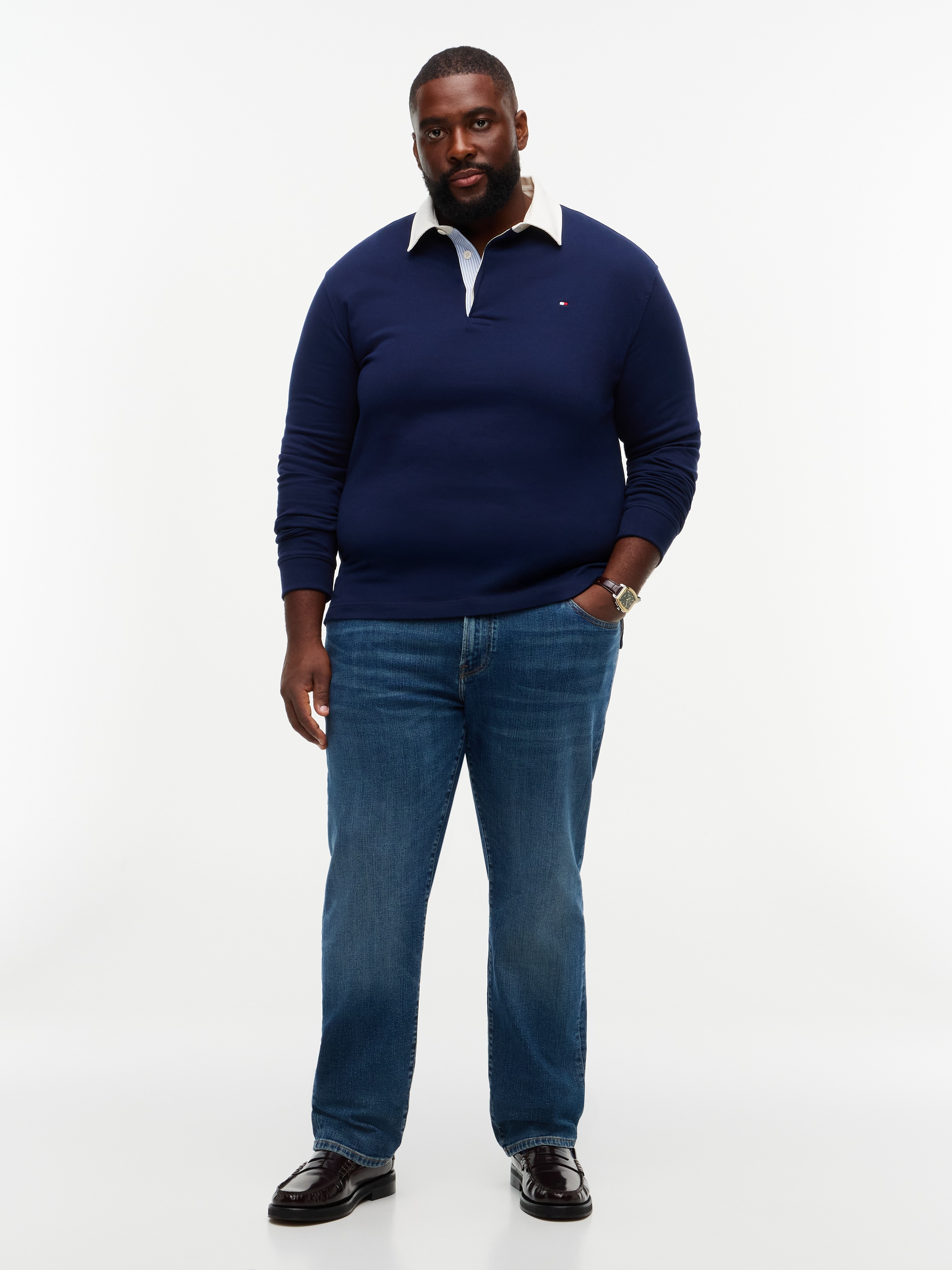 Tommy Hilfiger Big & Tall Rugbyshirt »BT-ESSENTIAL SOLID RUGBY« Große Größen, kontrastfarbener Kragen
