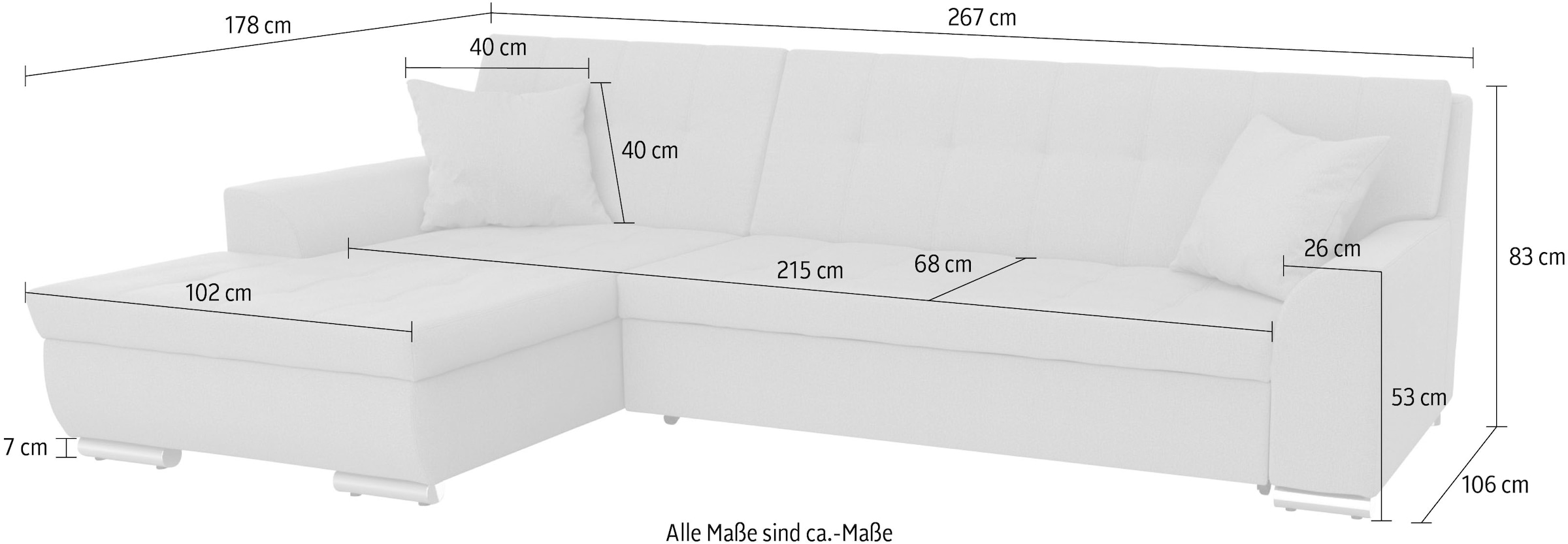 DOMO collection Ecksofa Treviso, wahlweise mit Bettfunktion, incl. Zierkissen