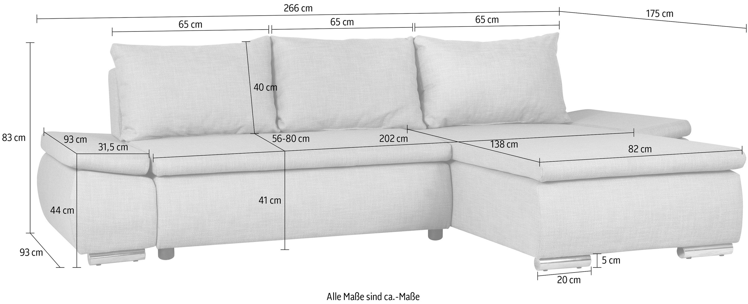 Home affaire Ecksofa »Acra L-Form«, mit Bettfunktion und Bettkasten, in Mattenoptik