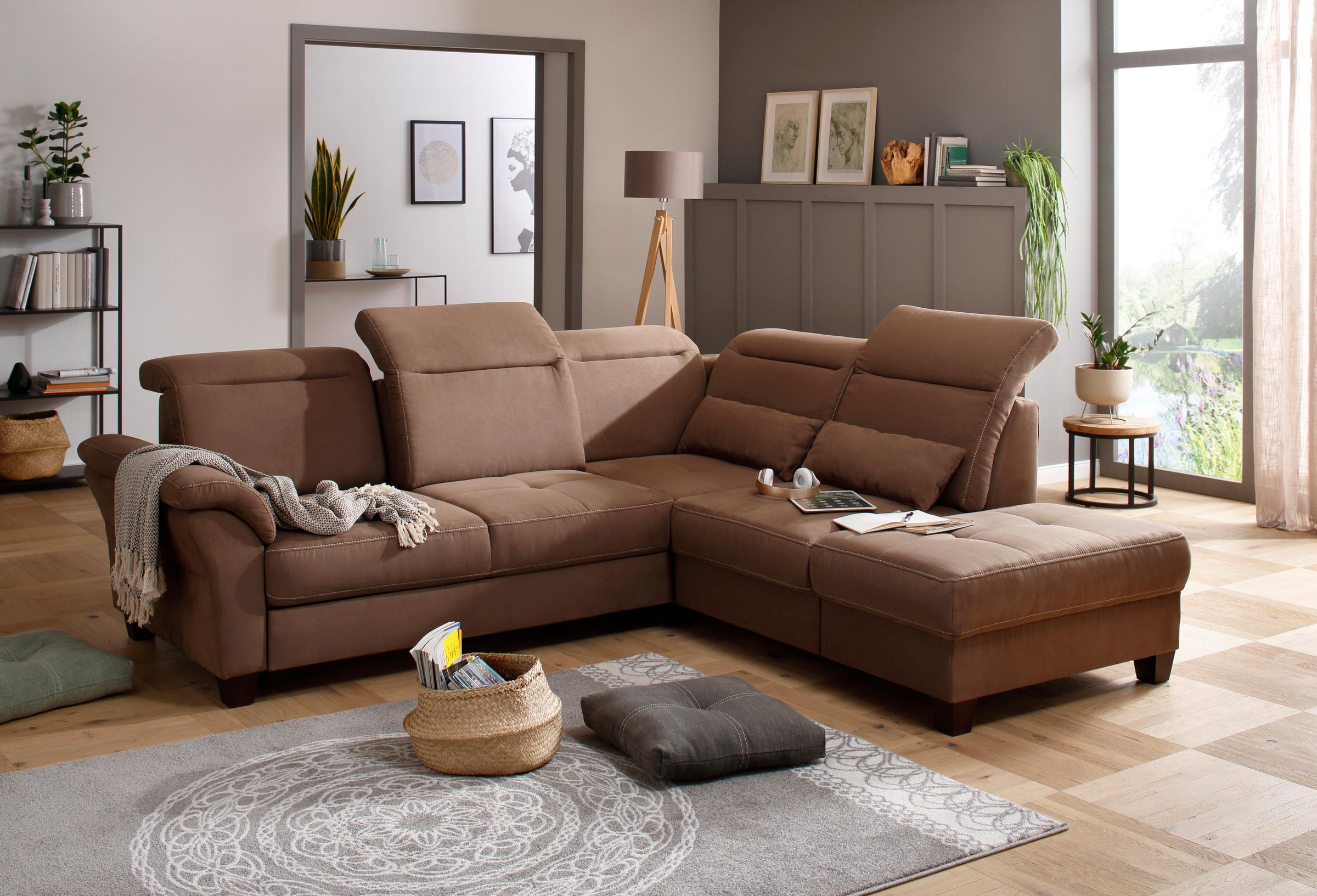 Home affaire Ecksofa »Solvei L-Form«, wahlweise auch mit Kopfteilverstellung und Bettfunktion, Federkern