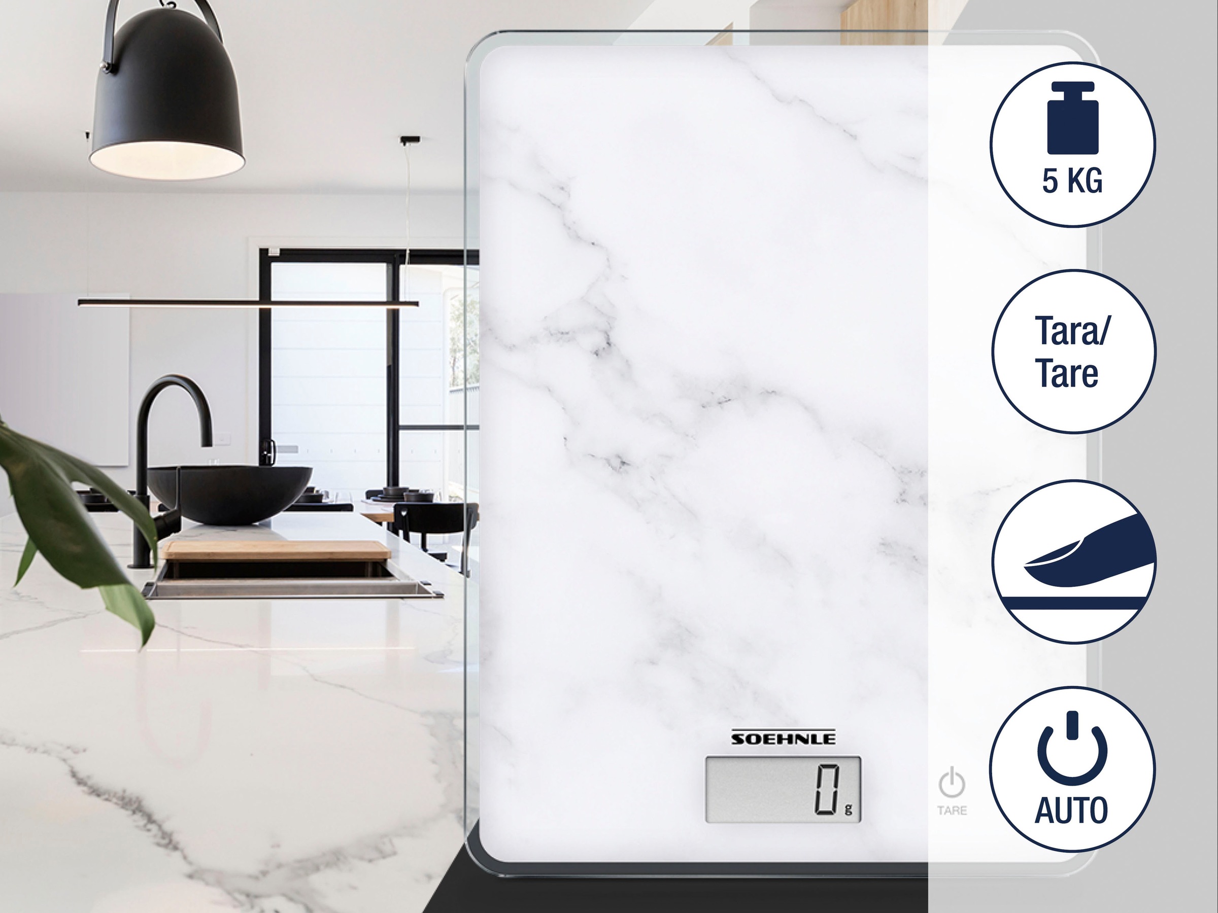 Soehnle Küchenwaage »Page Compact 300 Marble«, Tragkraft 5 kg, 1 g genaue T günstig online kaufen