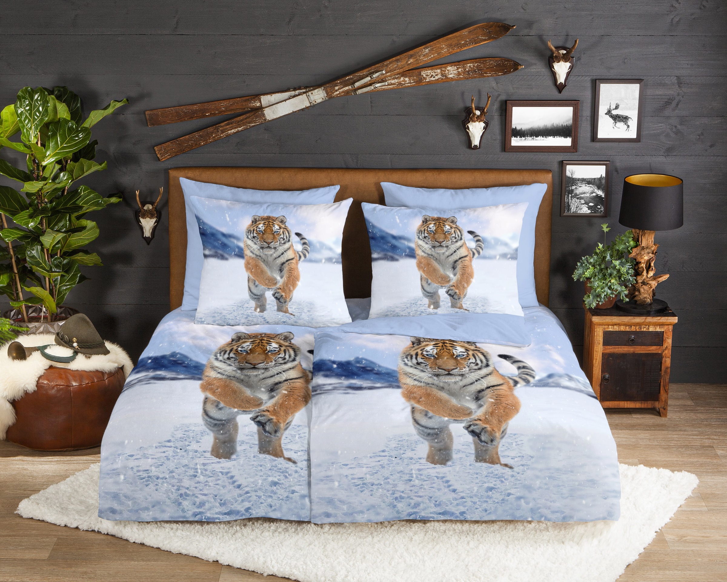 good morning Wendebettwäsche »Zelda«, Flanell, Biber, Winter, Warm, Wendeoptik, Schnee, Tiger, Landschaft
