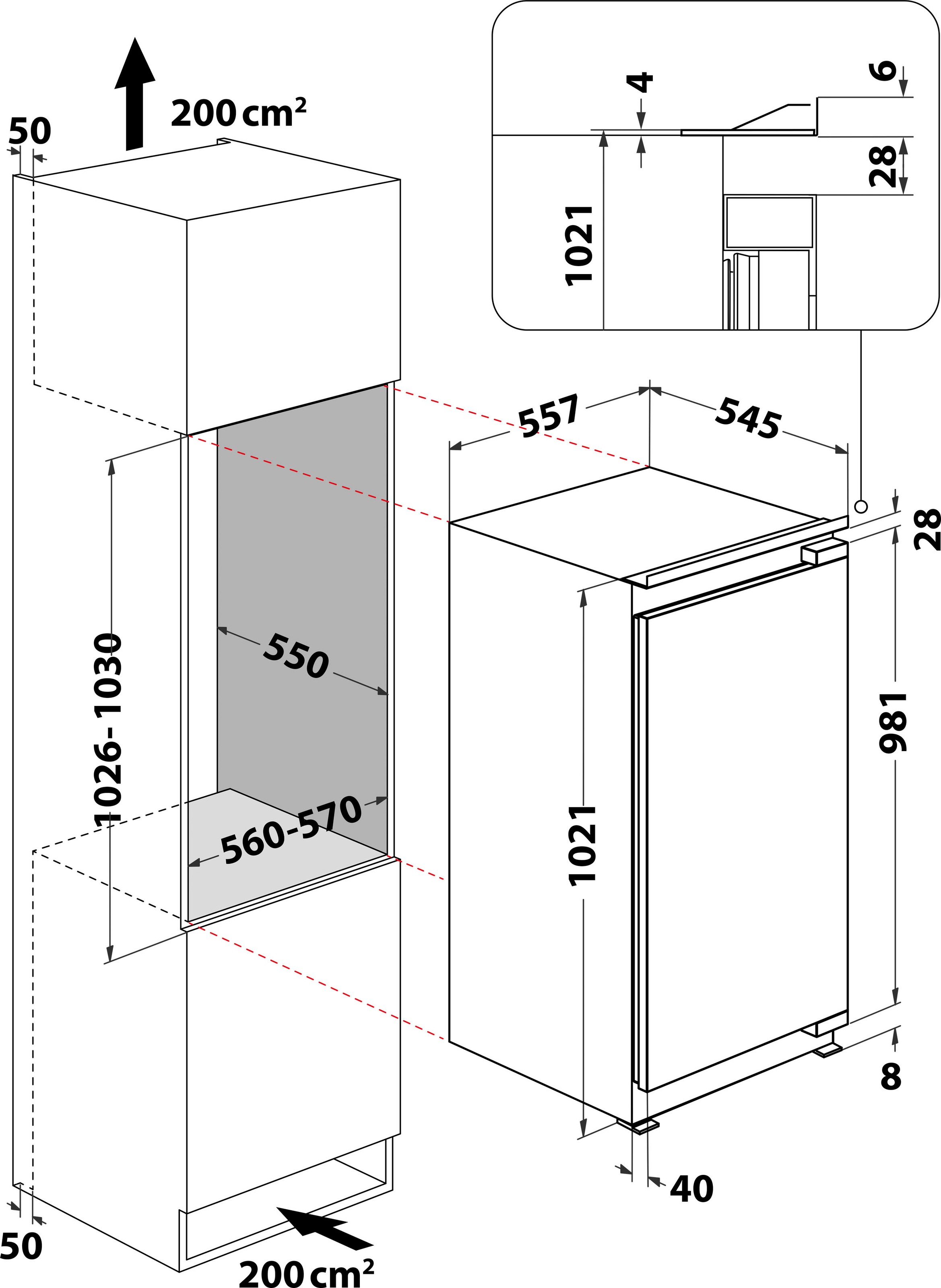BAUKNECHT Einbaukühlschrank »KSI 10GF2«, KSI 10GF2, 102,1 cm hoch, 55,7 cm breit