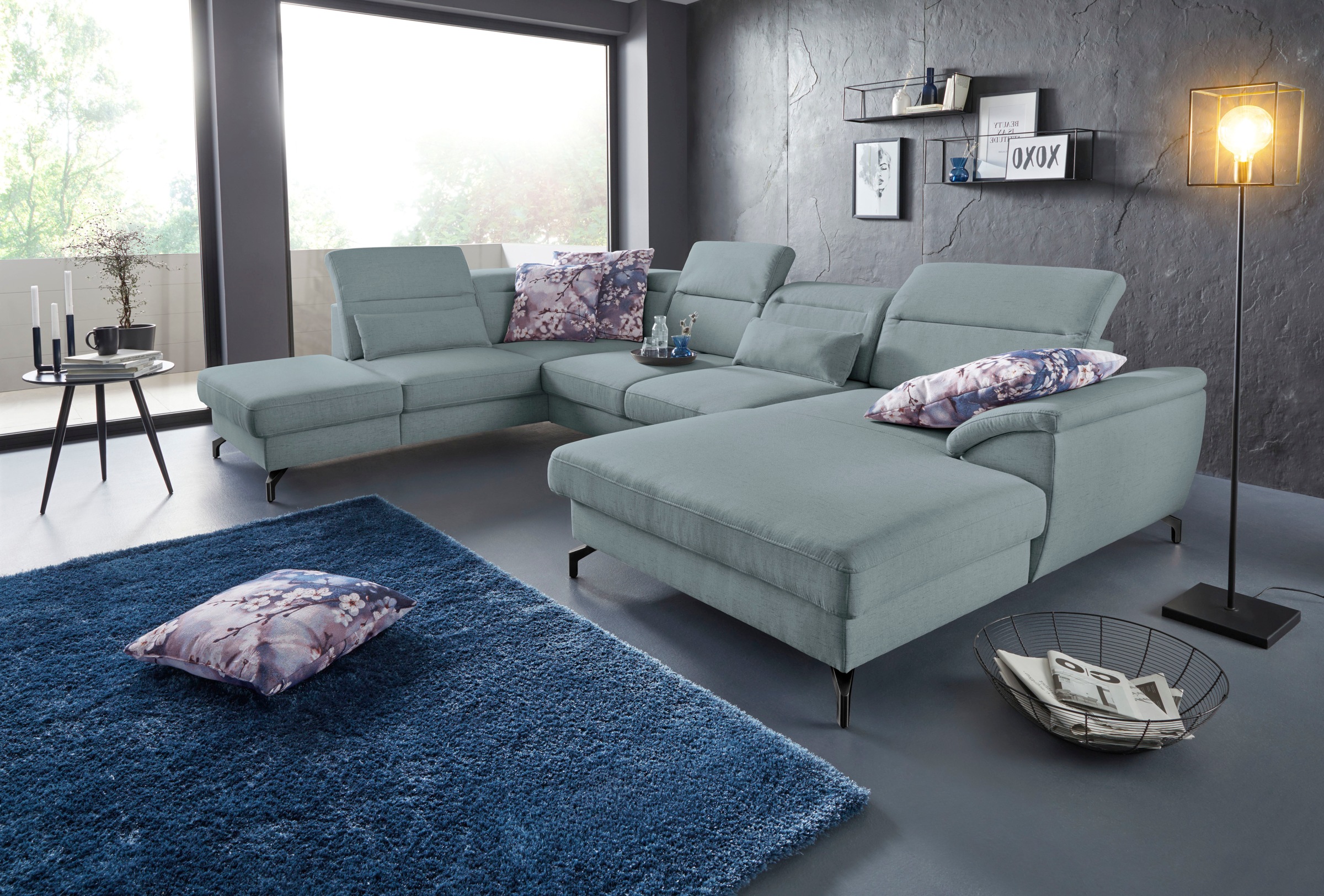 sit&more Wohnlandschaft »Percy U-Form«, 12 cm Fußhöhe, Sitztiefenverstellung, wahlweise in 2 Fußfarben