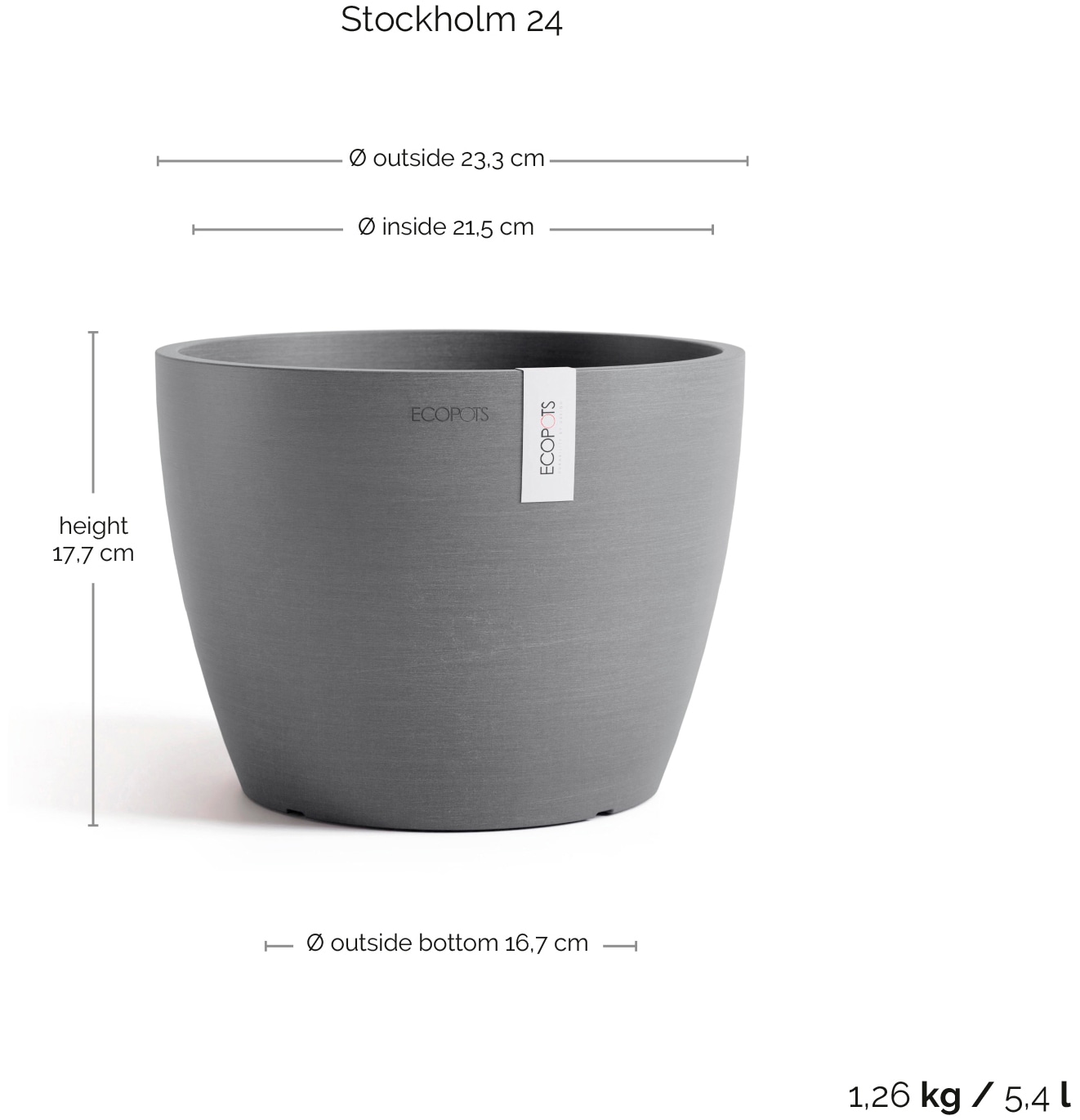 ECOPOTS Blumentopf »Stockholm 24 Grau«, für innen und außen: frostsicher, bruchsicher und lichtbeständig