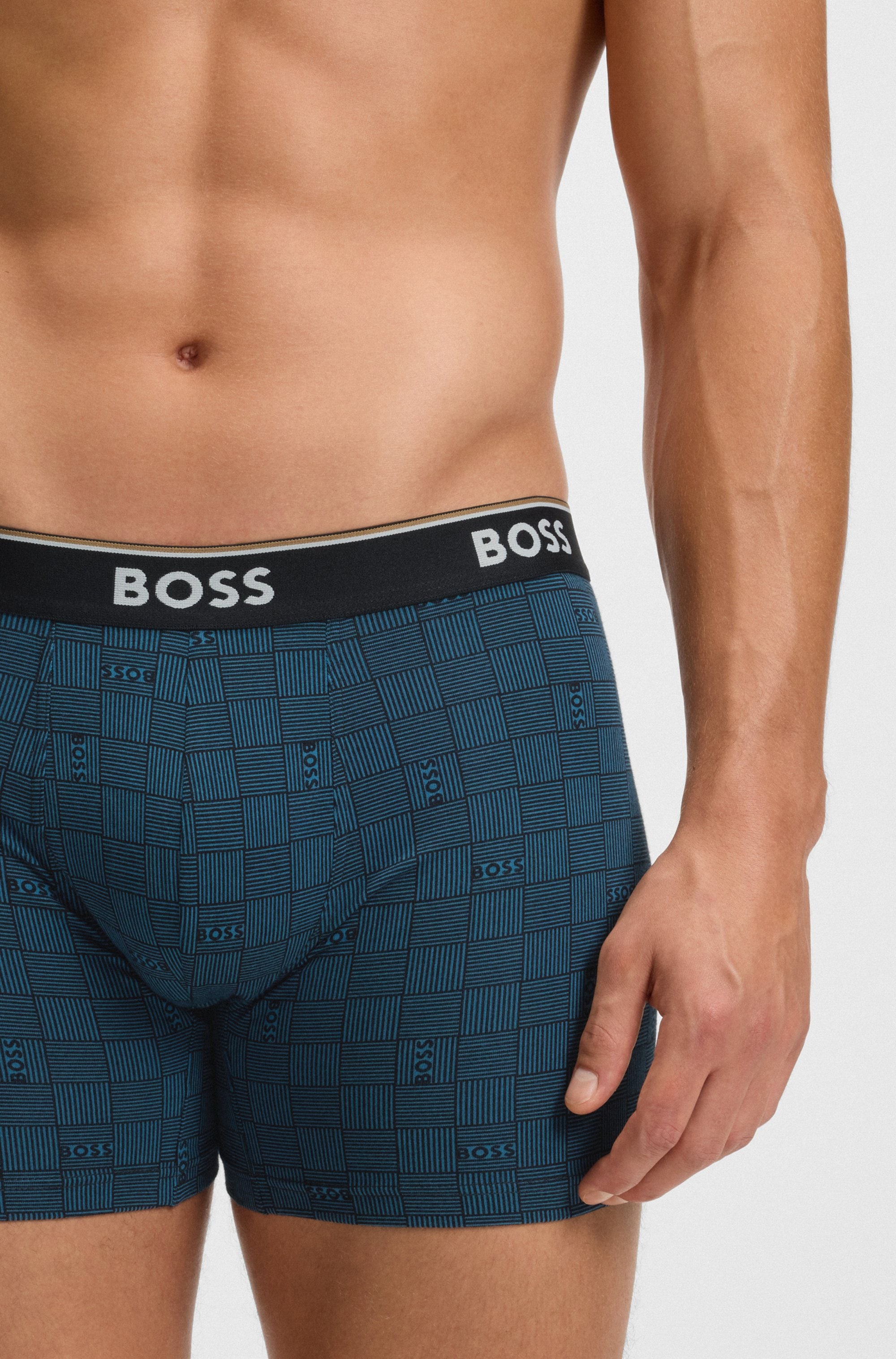 BOSS Boxershorts »Boxer Brief 3P Power Design«, (3 St.), mit 2x Uni und 1x Muster