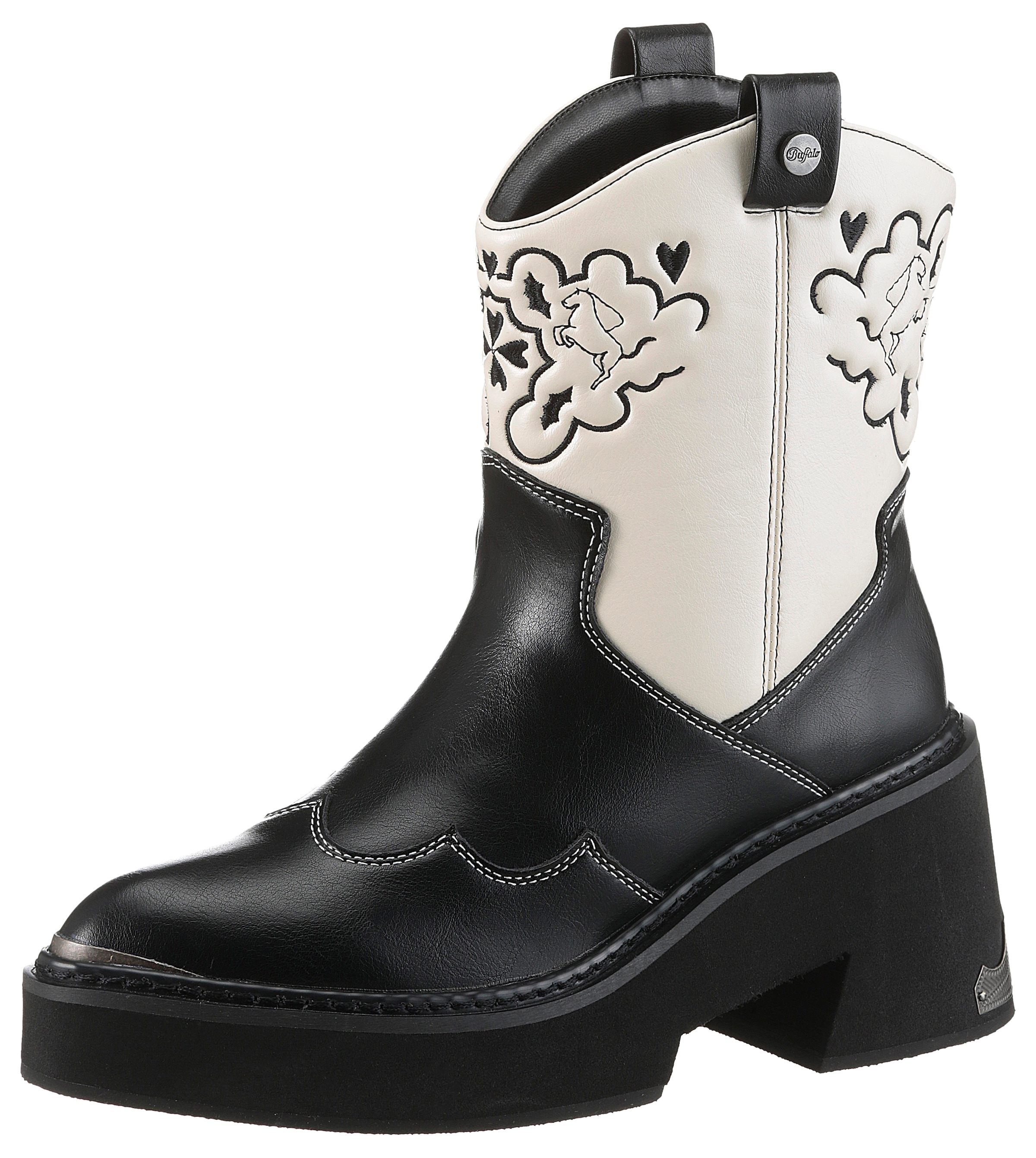 Buffalo Cowboy Stiefelette »BULL BOOT VEGAN«, Westernstiefelette, Cowboy Boots, Schlupfboots, mit Stickerei