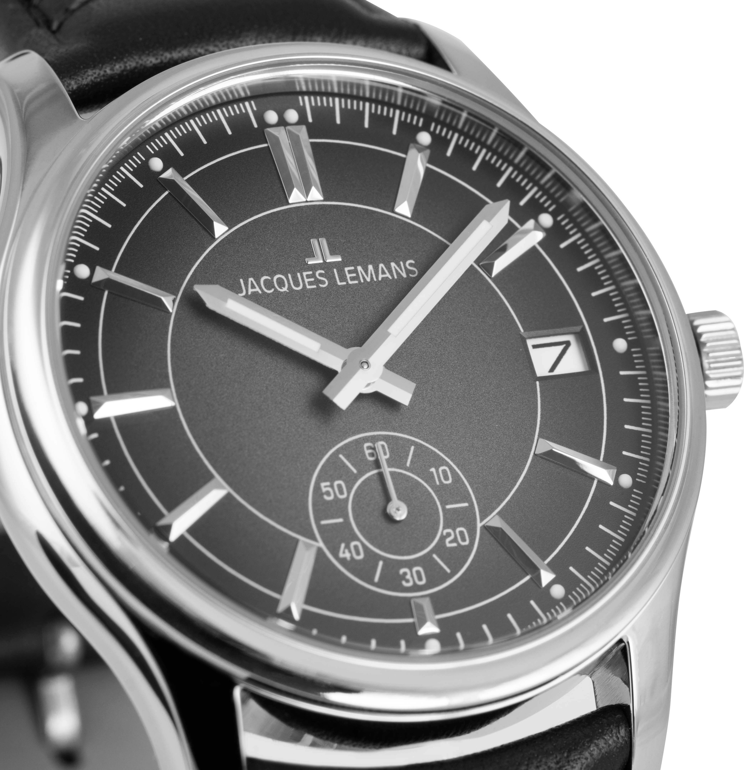 Jacques Lemans Quarzuhr »Derby«, Armbanduhr, Herrenuhr, Lederarmband, analog, Tag, kleine Sekunde