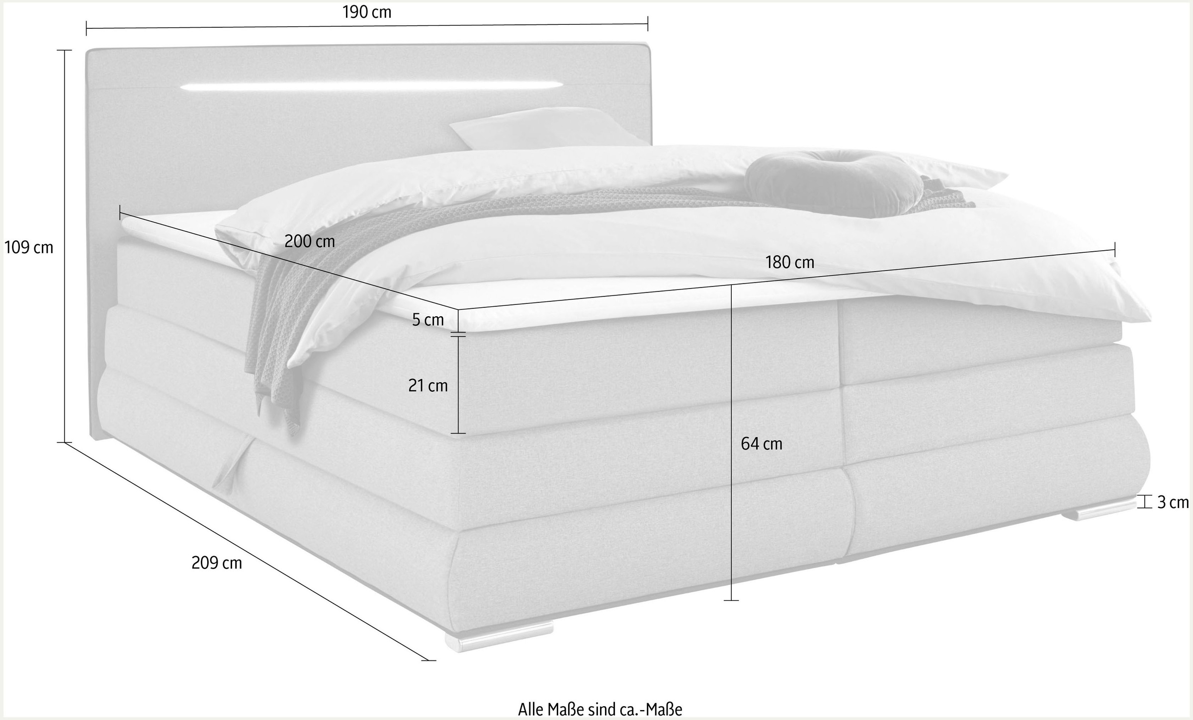 9. Bild von COLLECTION AB Boxspringbett, inkl. Bettkasten, LED-Beleuchtung und Topper