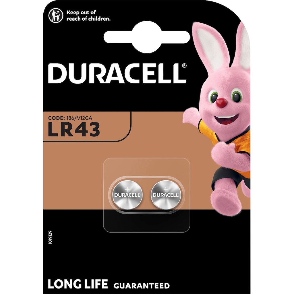 Duracell Batterie »Knopfzellen SR43«, SR43, (2 St.), hochwertige Knopfzellen - SR 43 - zur Energieversorgung von elektronischen Geräten wie Taschenrechner, tragbare Spielekonsolen, E-Books und Spielzeug.