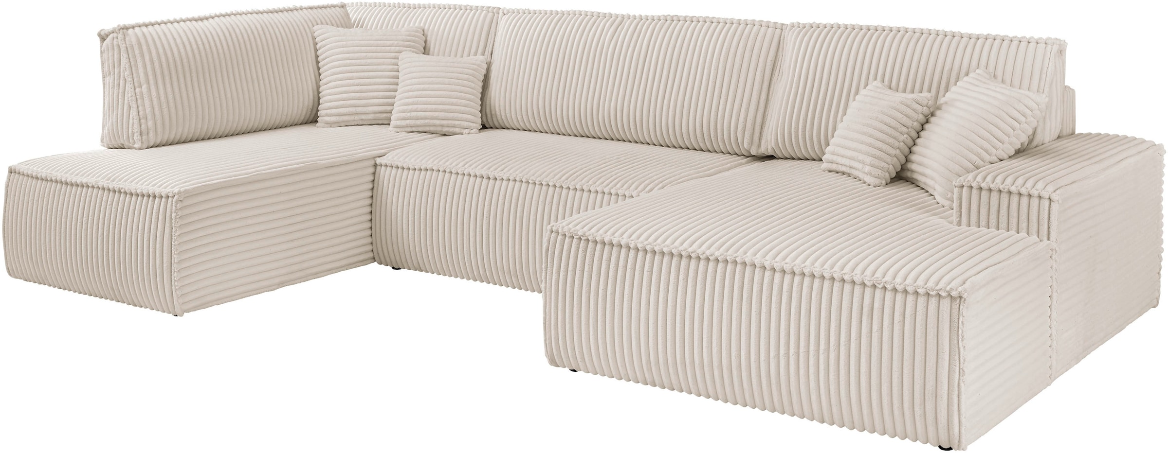 andas Wohnlandschaft »FINNLEY U-Form XXL 329 cm, Schlafsofa, Schlaffunktion m. Bettkasten«, (194/139 cm), Bouclé, Struktur und Cord