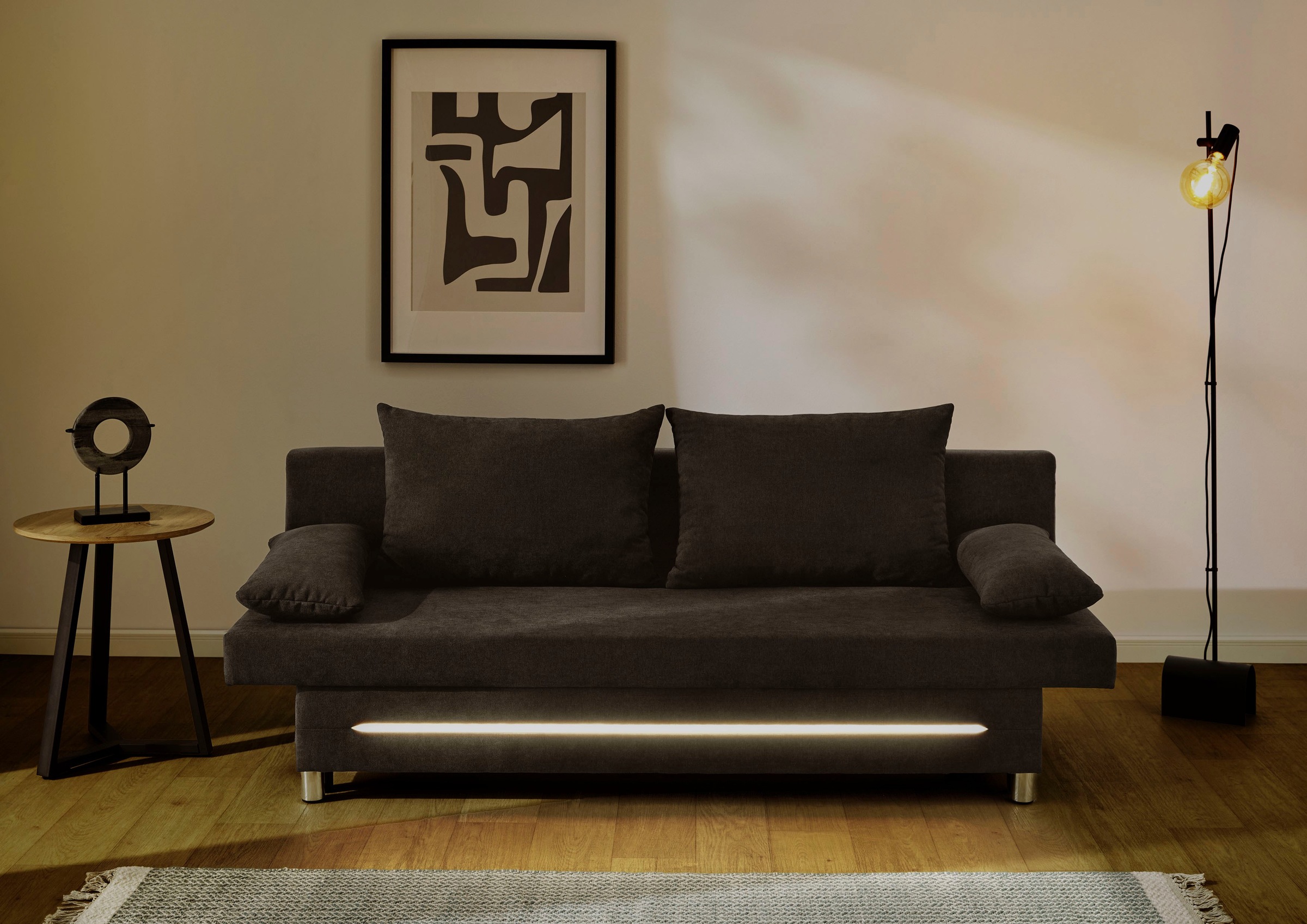 Jockenhöfer Gruppe Schlafsofa »Sunrise, mit dimmbarer LED-Beleuchtung«, Gästebettfunktion, Stauraum/Bettkasten, mit Kissen