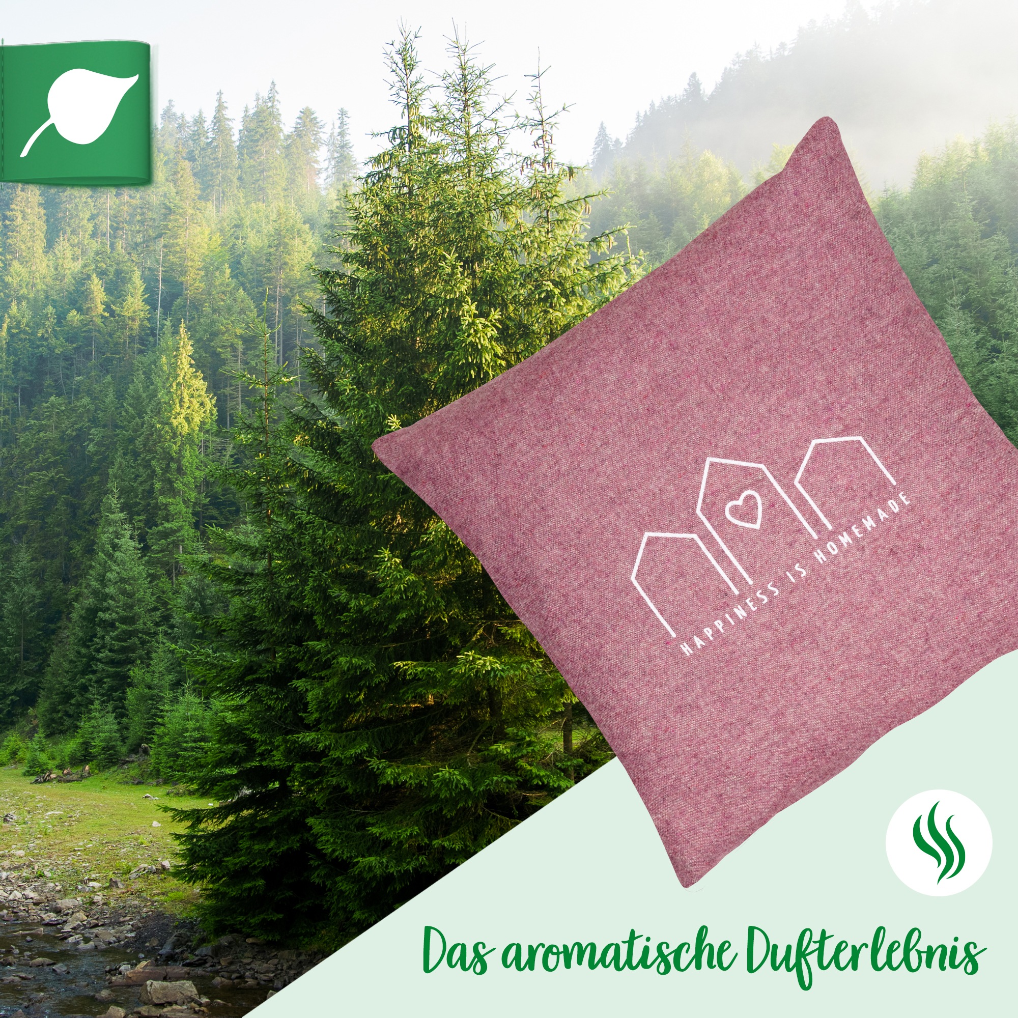 herbalind Zirbenkissen »Happiness is Homemade - Flanell in rot 30x30 mit Reißverschluss« 100% Baumwolle mit Zirbe Füllung - Handmade in Germany