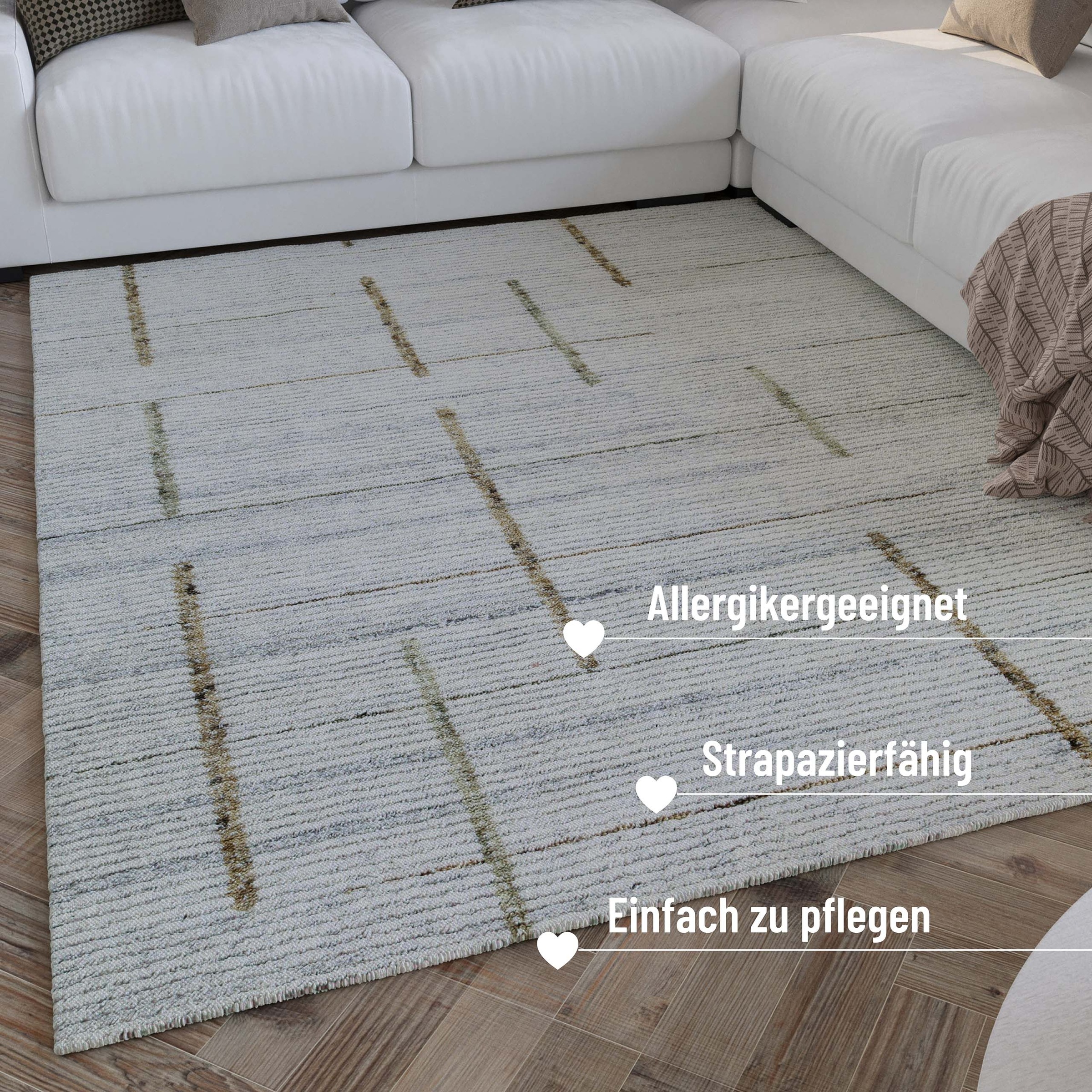 Wecon home Teppich »Hamptons TWENTYTWO«, rund, 10 mm Höhe, Fasermix, Kurzflor, Wohnzimmer, elegant, geometrisches Muster