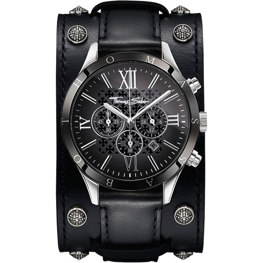 THOMAS SABO Chronograph »REBEL ICON«, (Set, 2 tlg., mit abnehmbarem breiten Lederarmband)