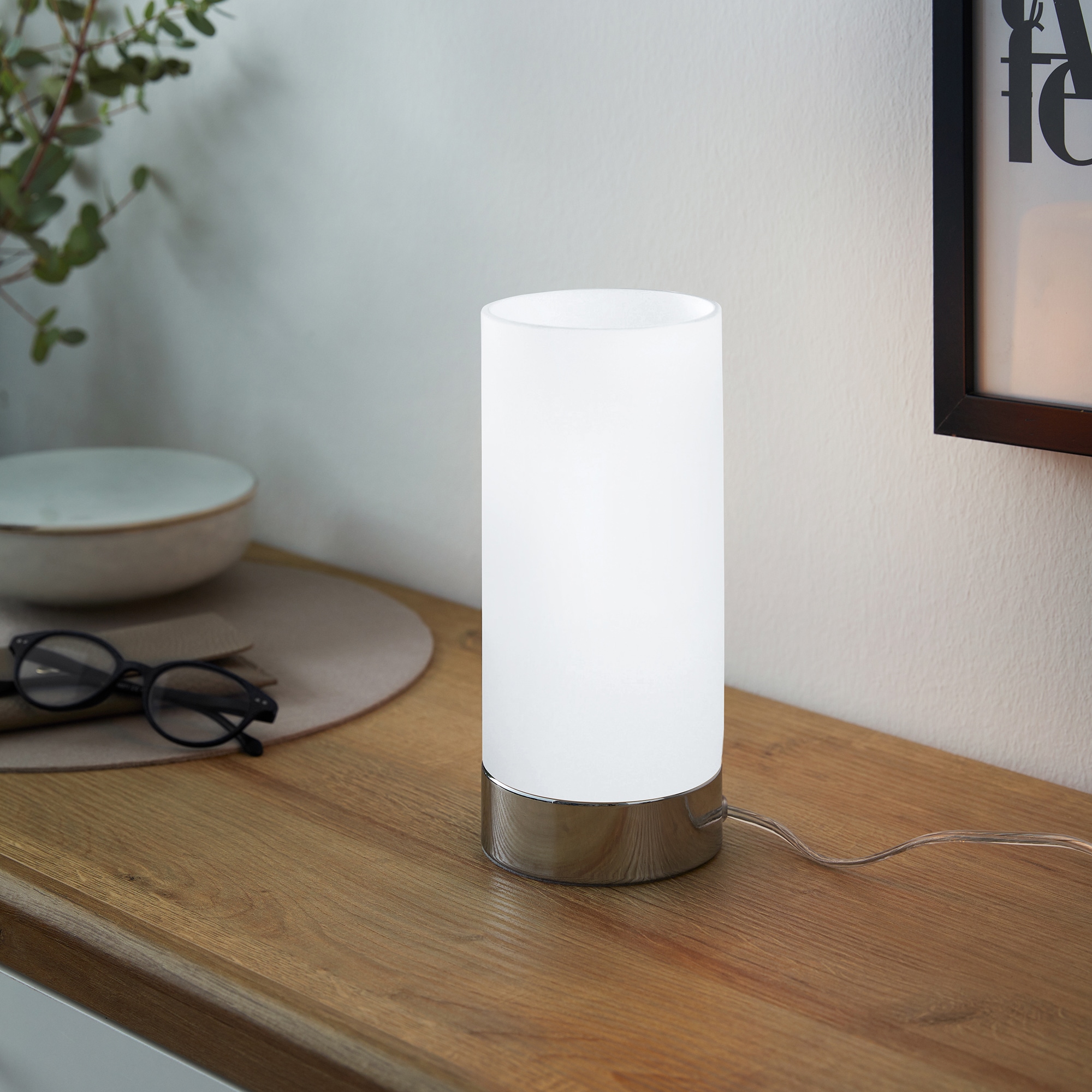 EGLO Tischleuchte »DAMASCO 1 Tischlampe, weiß-chrom, exkl.Leuchtmittel, Schalter am Kabel«, 1 flammig, Leuchtmittel E27 | Leuchtmittel wechselbar-ohne Leuchtmittel, Nachttischlampe, Schreibtisch, Büro, elegant und zeitlos, 21,5x10cm