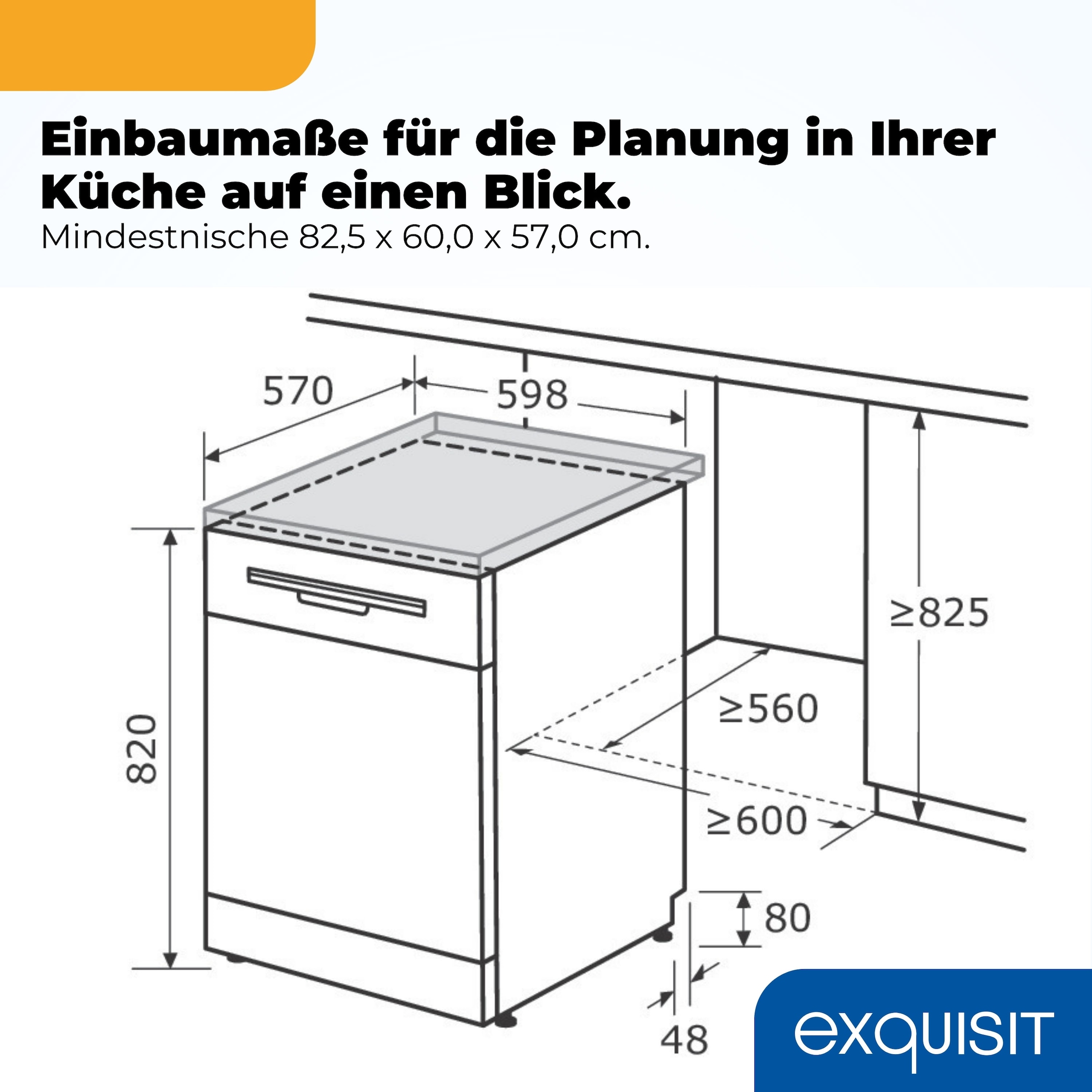 exquisit Standgeschirrspüler 9616 »GSP9616-450B inox« 10,9 l 16 tlg. Maßgedecke 16 Maßgedecke & flüsterleise 44 dB – stark und angenehm ruhig